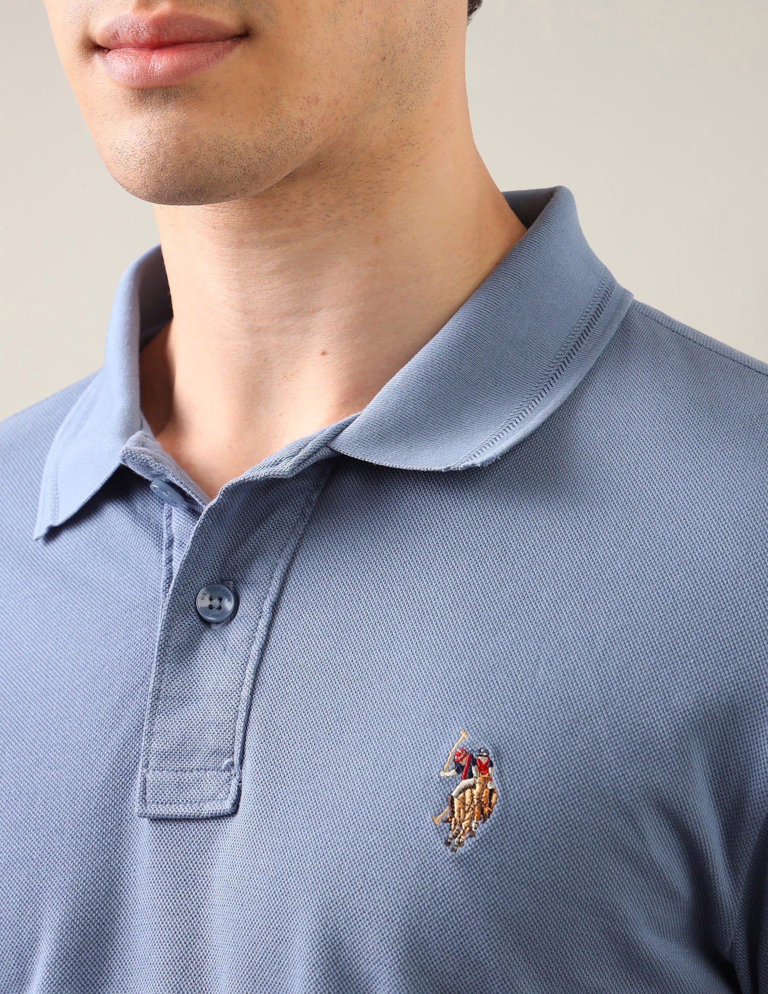 Solid Slim Fit Polo Shirt Blue - U.S. Polo Assn. India | Large