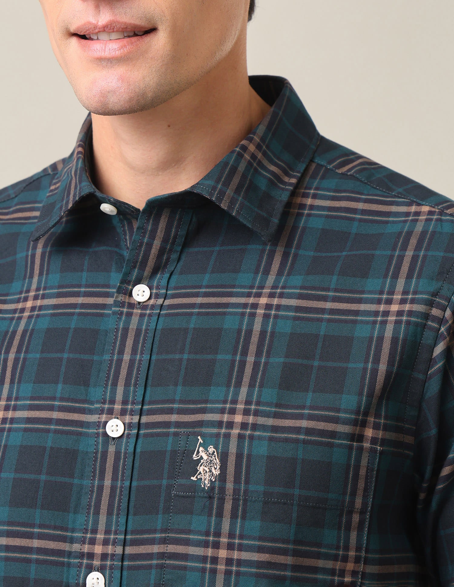 Plaid Checked Tailored Fit Shirt Teal - U.S. Polo Assn. India | Large