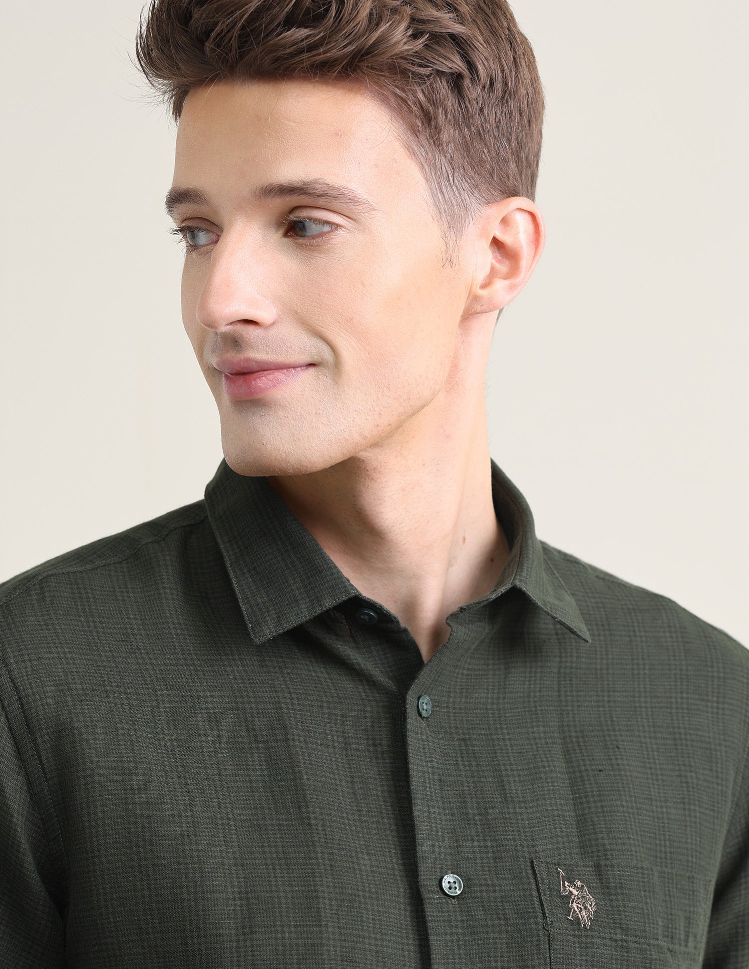 Solid Regular Fit Shirt Olive - U.S. Polo Assn. India | Large
