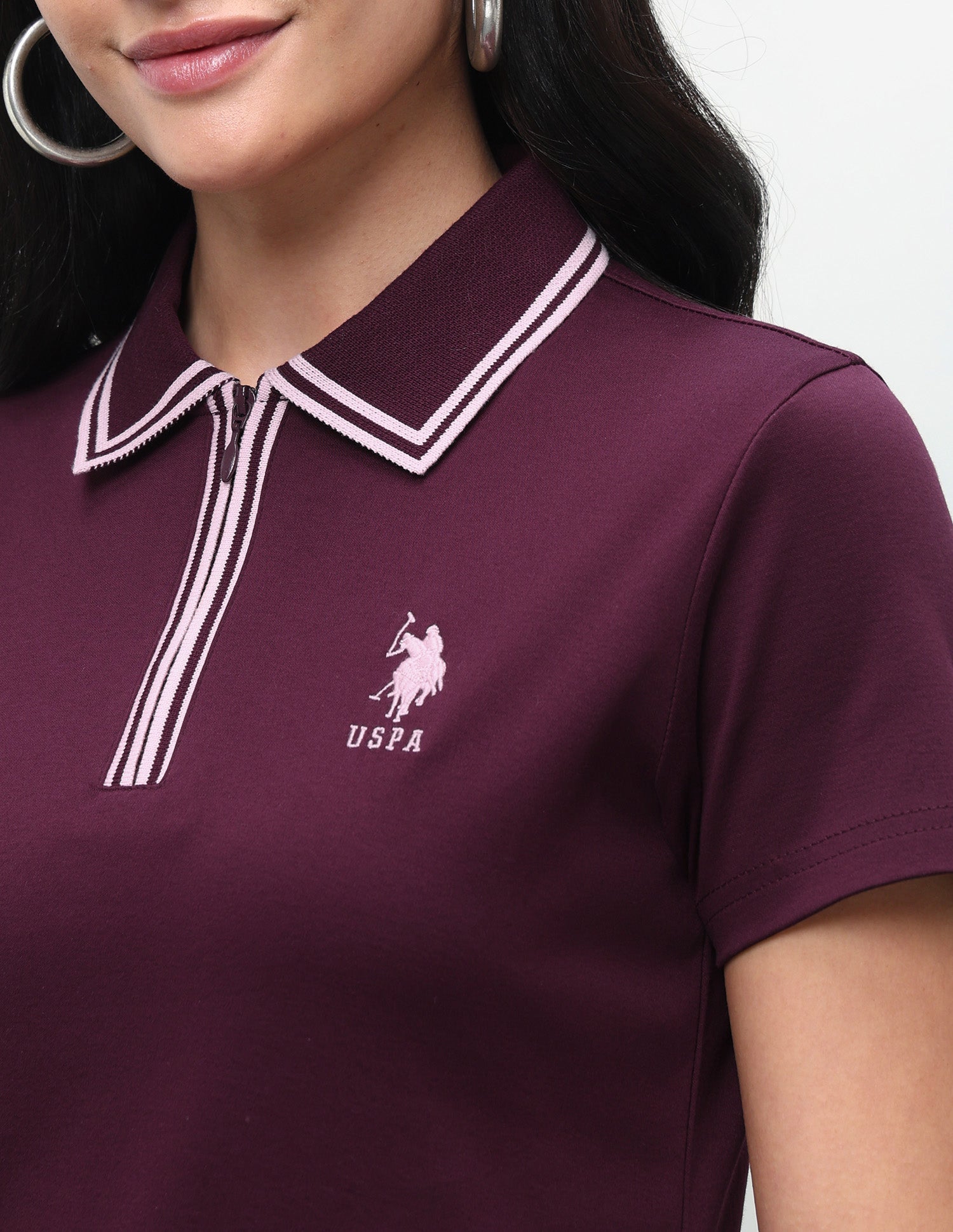 Solid Regular Fit Zip Polo Shirt Wine - U.S. Polo Assn. India | Large