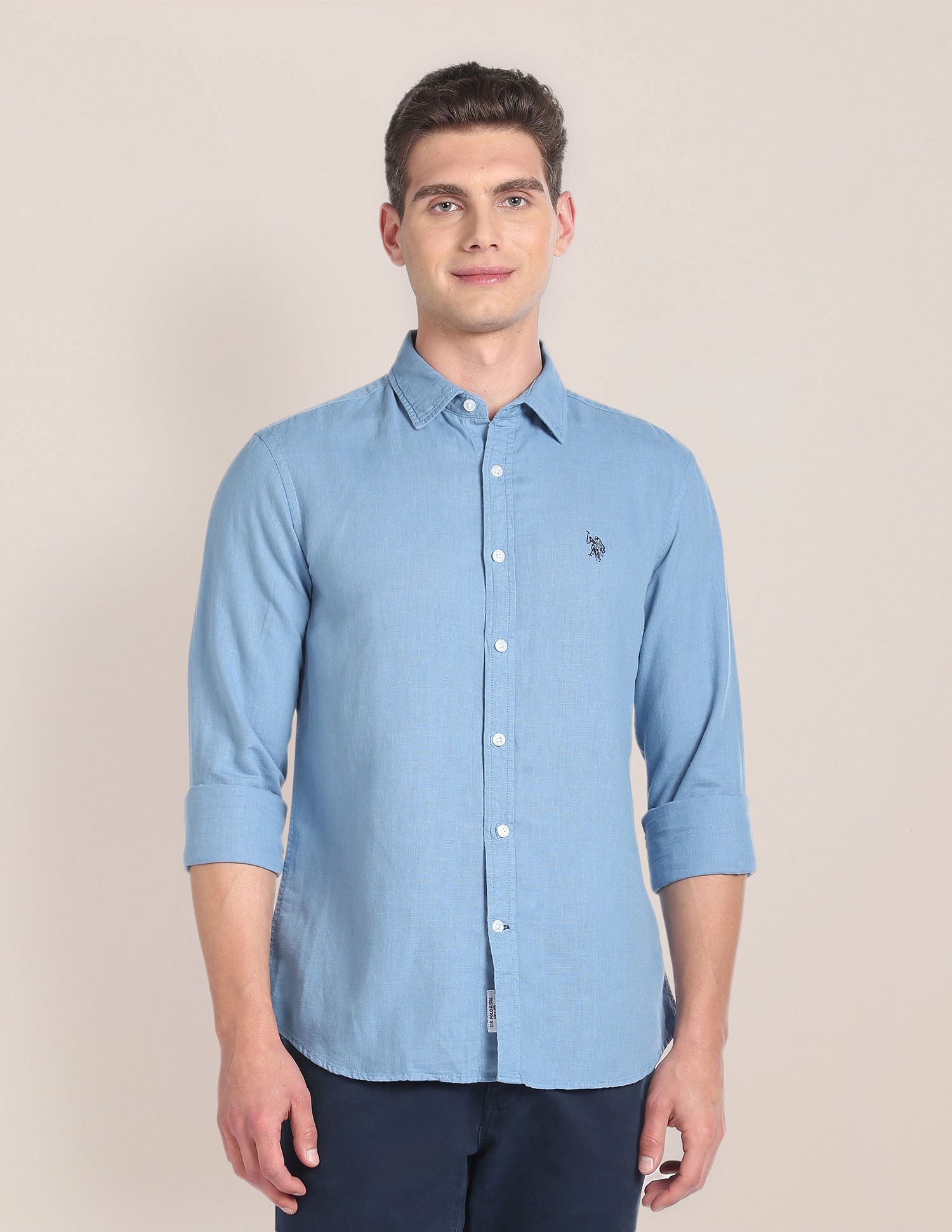 Linen Tailored Fit Shirt Blue - U.S. POLO ASSN. | Large