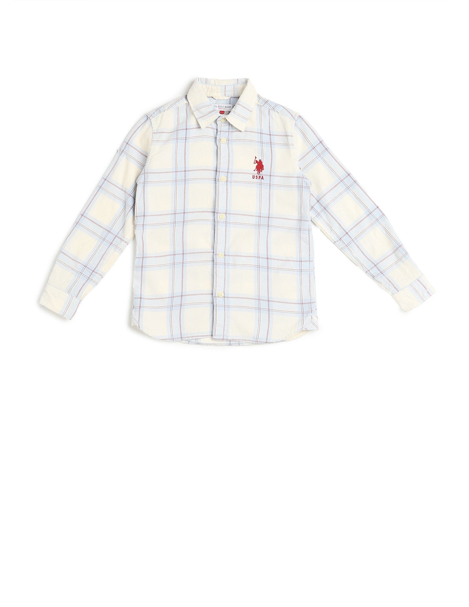 Boys Plaid Checked Corduroy Shirt Off White - U.S. POLO ASSN. | Large