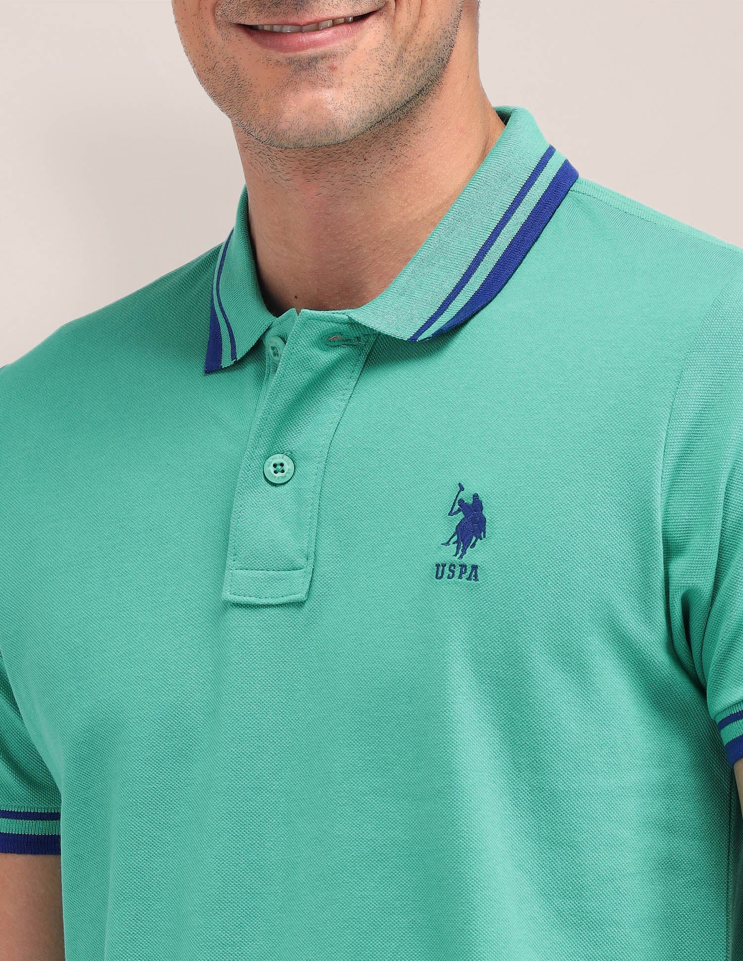 Solid Pattern Cotton Polo Shirt Green - U.S. Polo Assn. India | Large