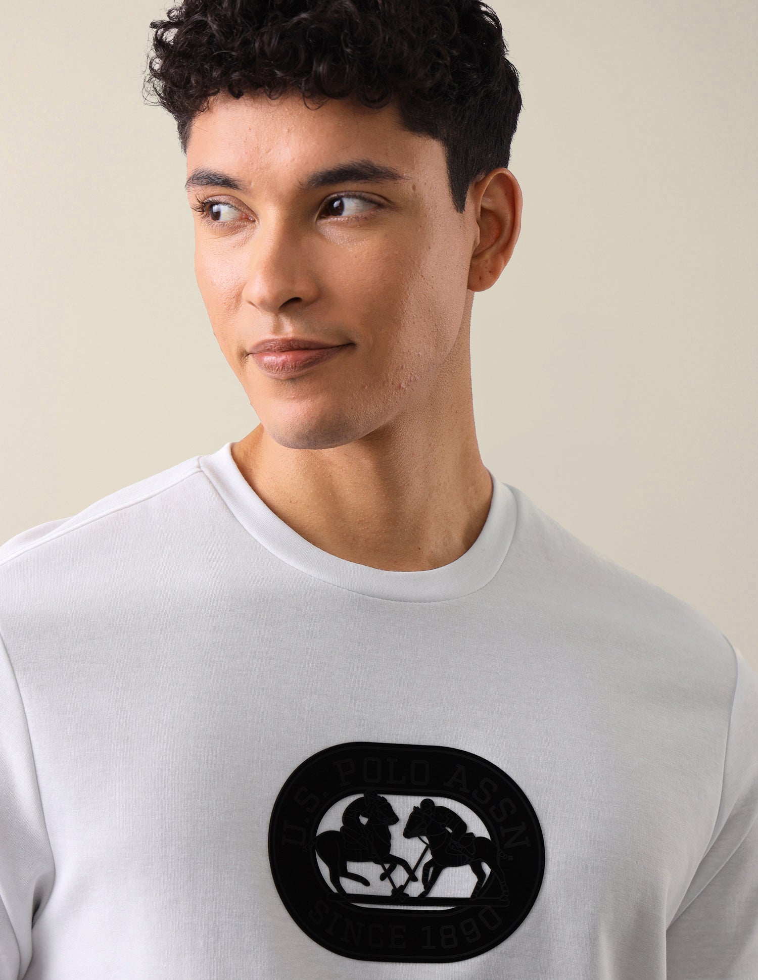 Brand Embossed Slim Fit T-Shirt Ivory - U.S. Polo Assn. India | Large