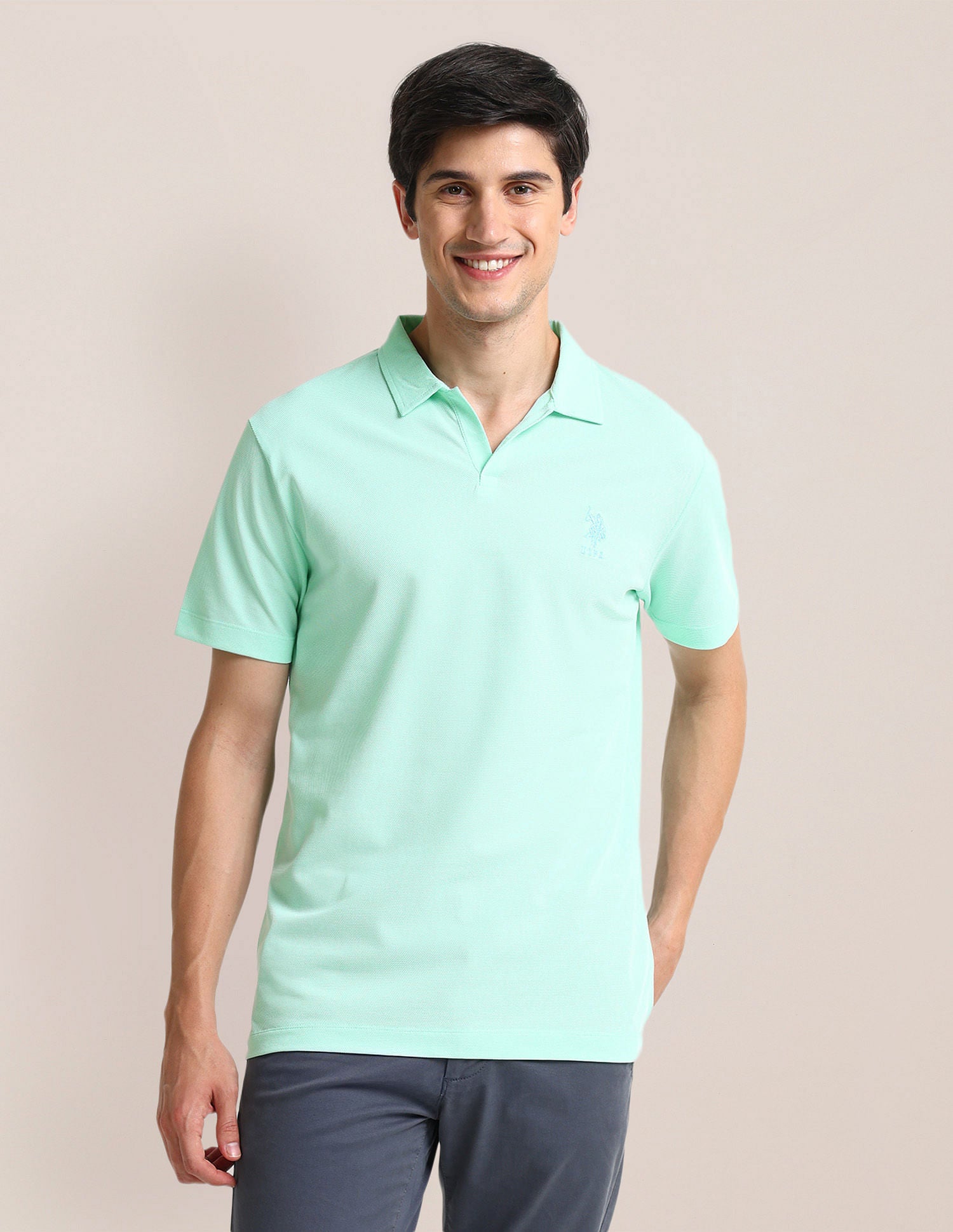Open Placket Slim Polo Shirt Light Green - U.S. Polo Assn. India | Large