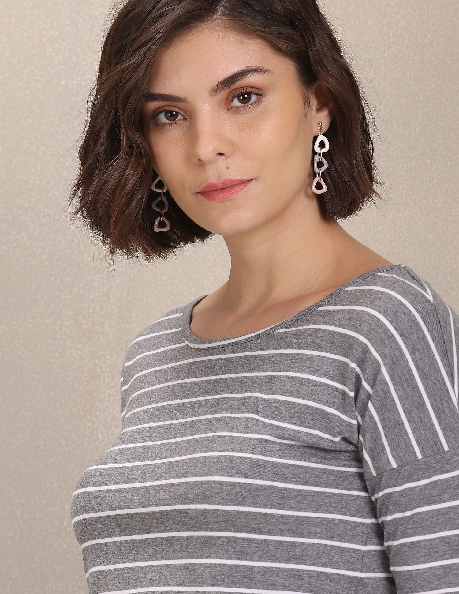 Bateau Neck Stylized Back Horizontal Striped Top Grey - U.S. Polo Assn. India | Large