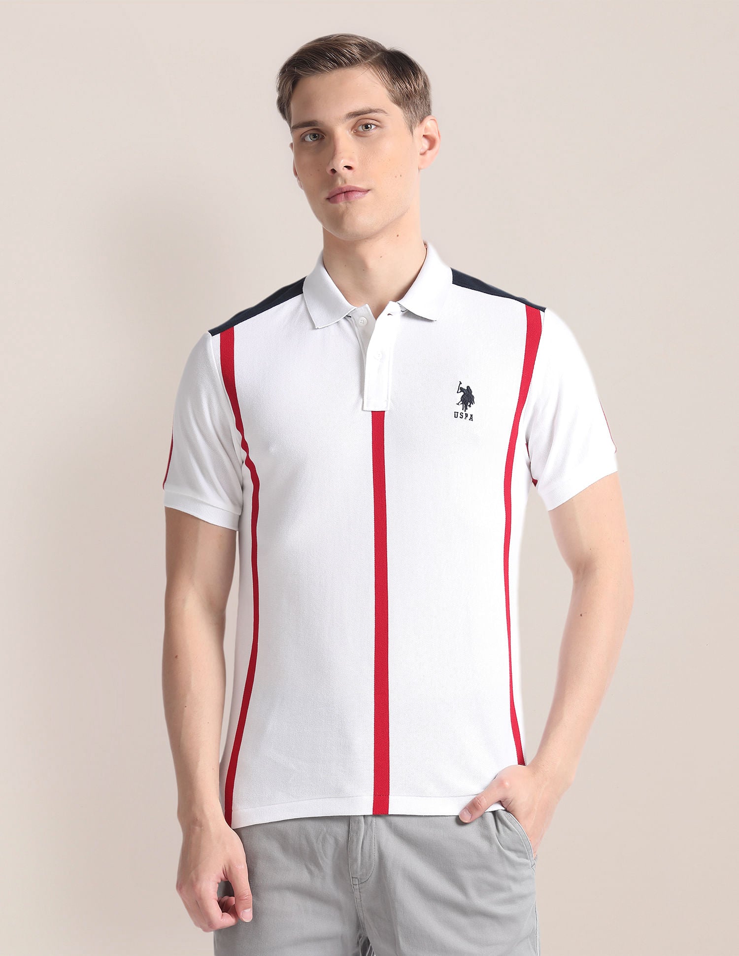 Vertical Stripe Cotton Polo Shirt White - U.S. Polo Assn. India | Large