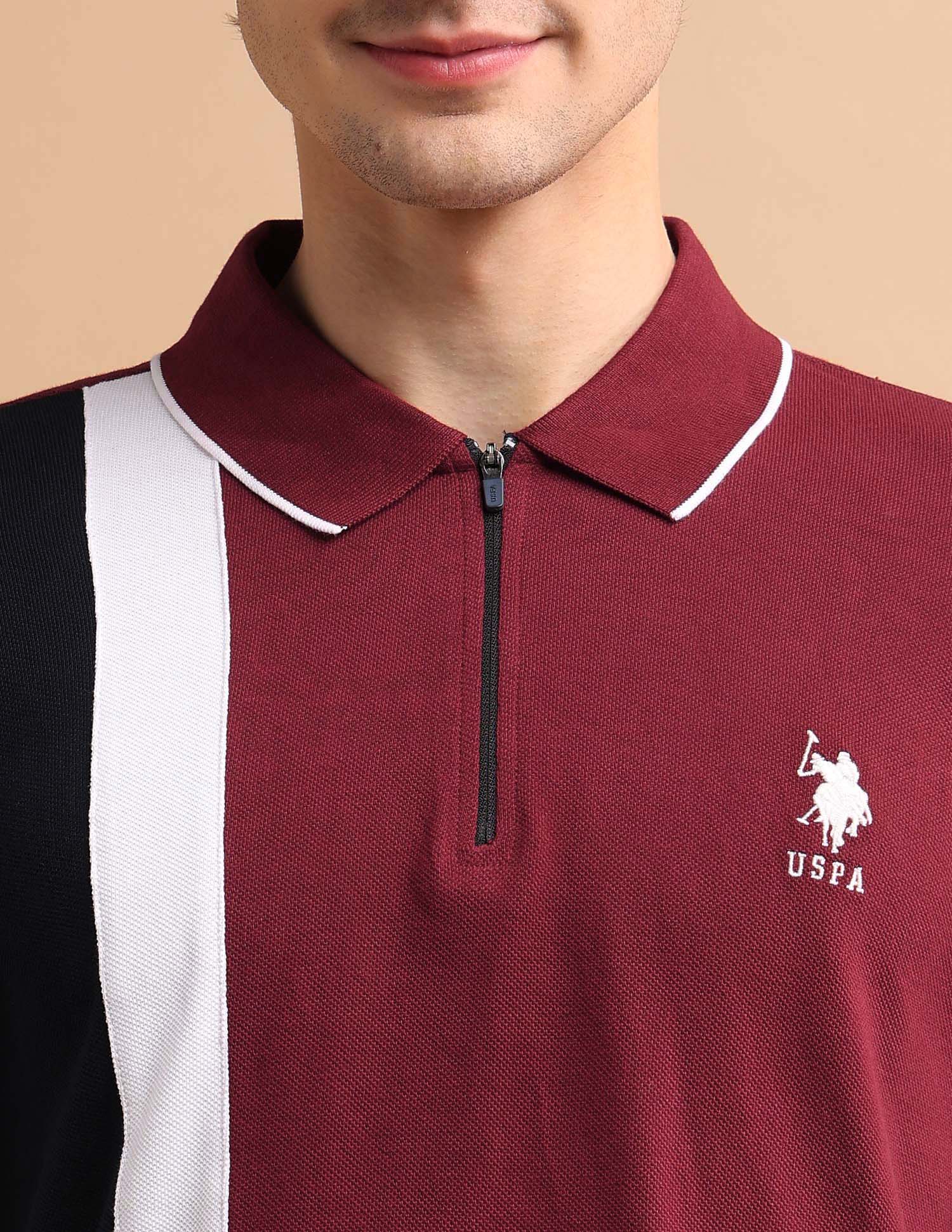 Colour Block Zipper Polo Shirt Maroon - U.S. POLO ASSN. | Large