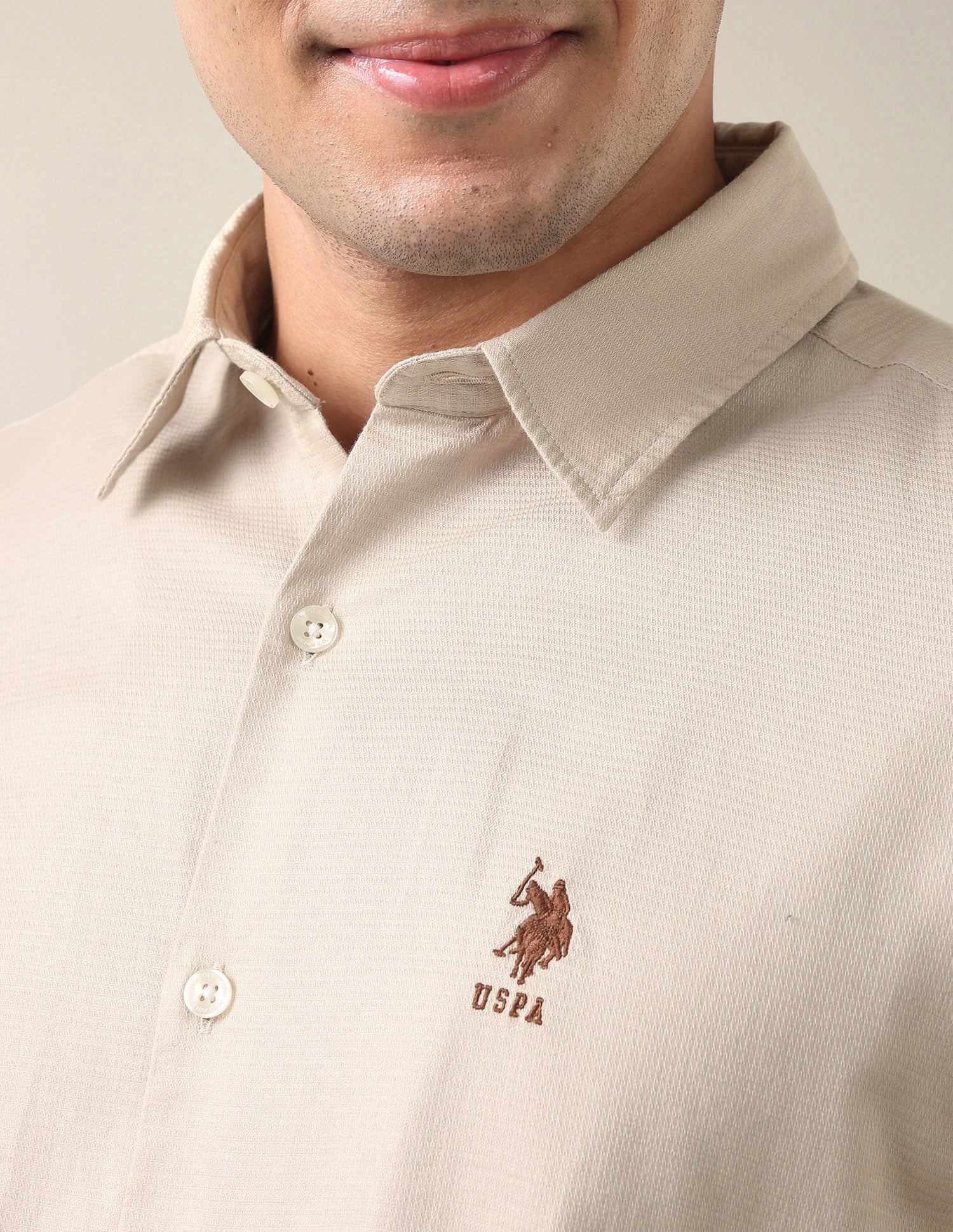 Dobby Textured Shirt Beige - U.S. Polo Assn. India | Large