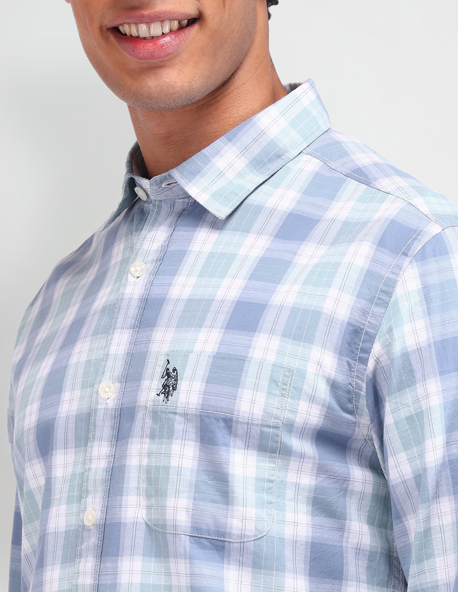 Dupplin Checked Poplin Shirt Light Green - U.S. Polo Assn. India | Large