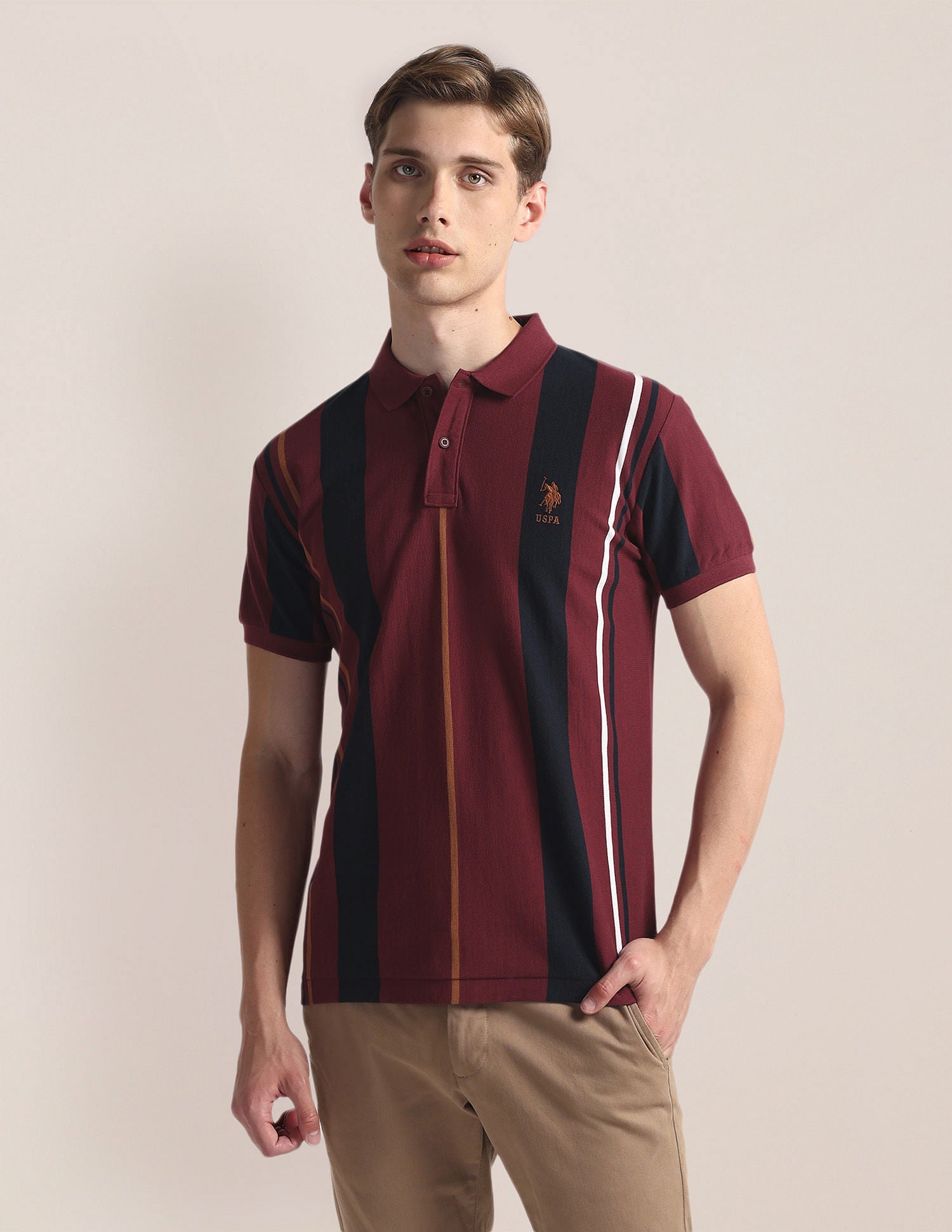 Vertical Stripe Slim Polo Shirt Red - U.S. POLO ASSN. | Large