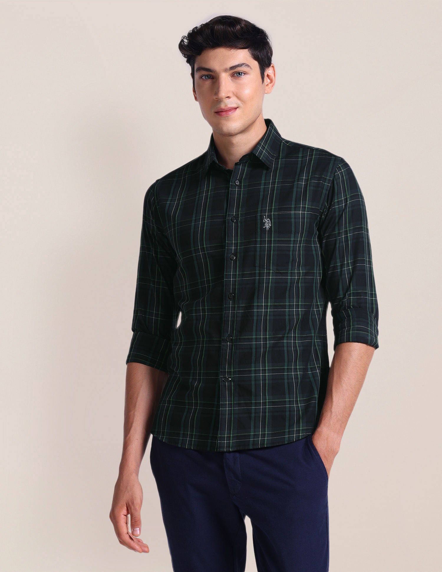 Tartan Check Tailored Fit Shirt Green - U.S. POLO ASSN. | Large