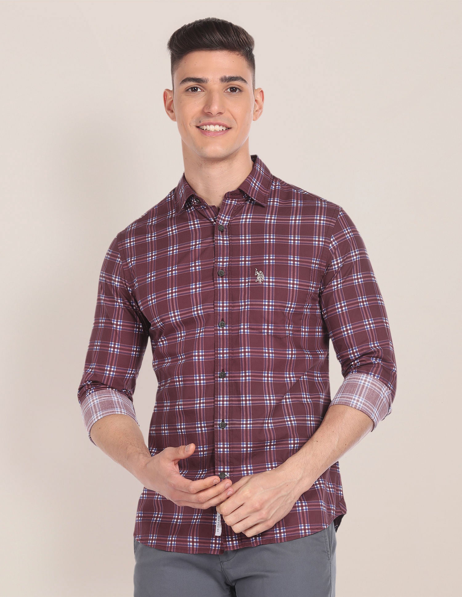 Spread Collar Twill Shirt Maroon - U.S. Polo Assn. India | Large