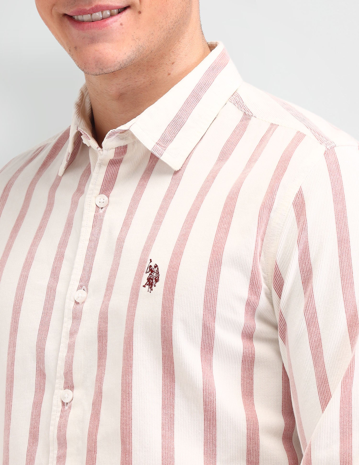 Vertical Striped Slim Fit Cotton Shirt Rust - U.S. Polo Assn. India | Large