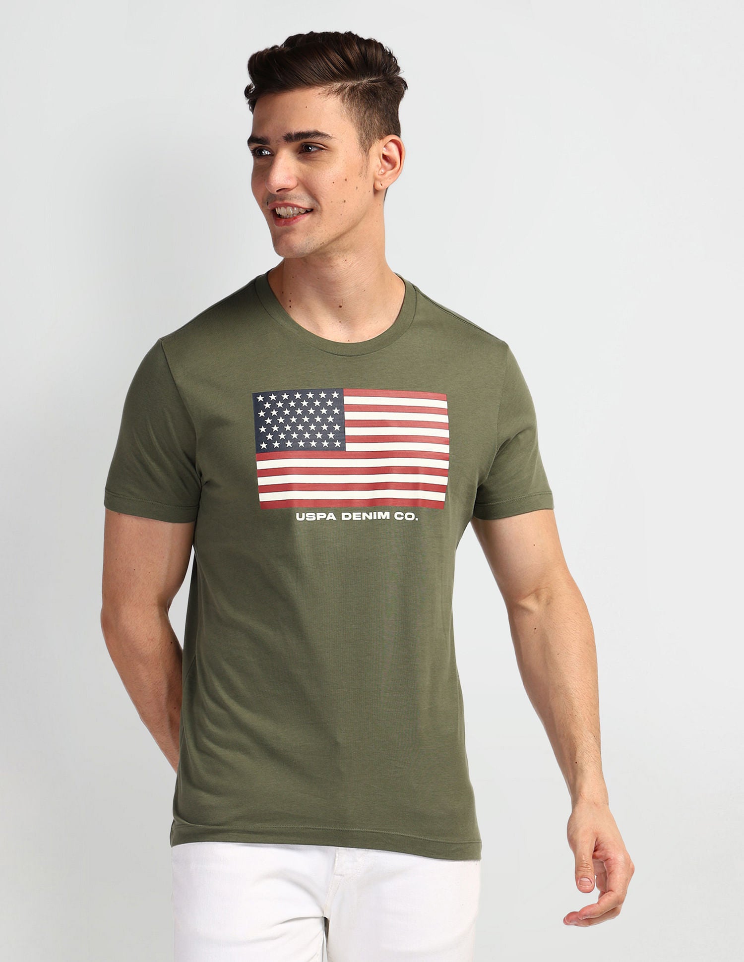 Brand Print Muscle Fit T-Shirt Olive - U.S. Polo Assn. India | Large