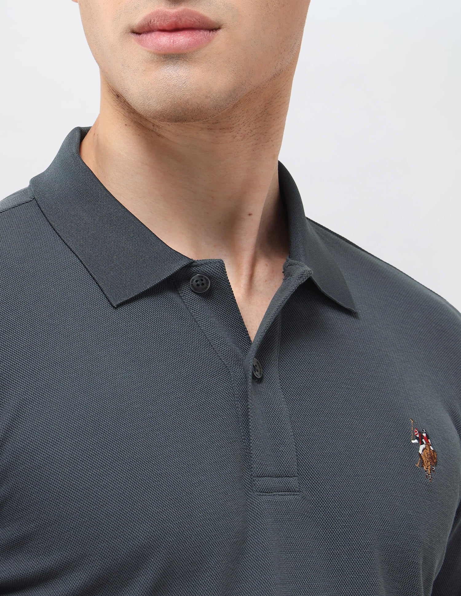 Solid Slim Fit Polo Shirt Dark Grey - U.S. Polo Assn. India | Large
