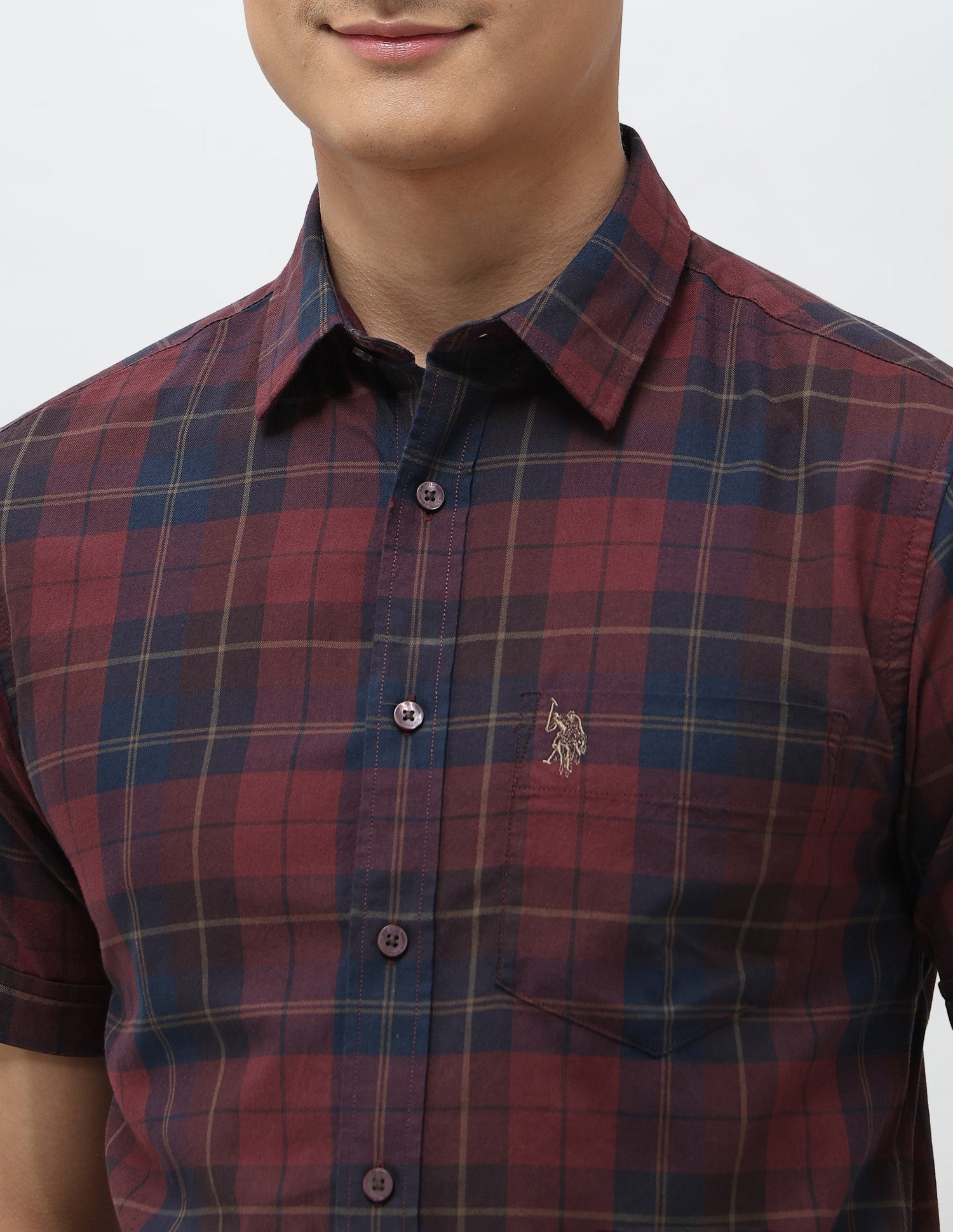 Tartan Checked Tailored Fit Shirt Maroon - U.S. POLO ASSN. | Large
