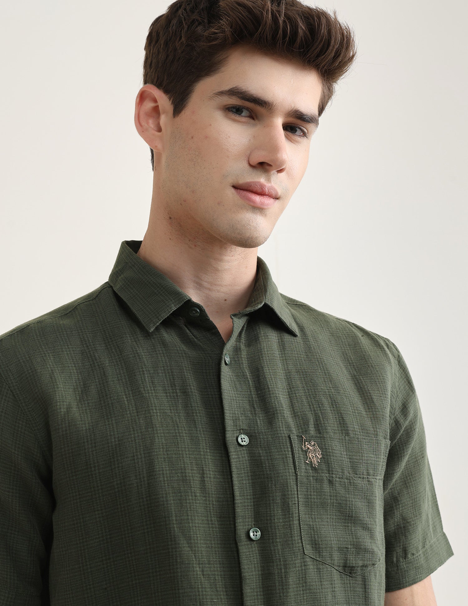 Solid Regular Fit Shirt Olive - U.S. Polo Assn. India | Large