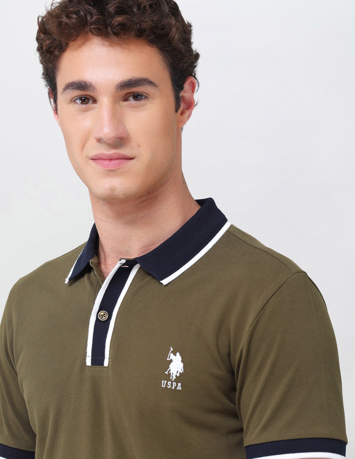 Solid Slim Fit Polo Shirt Olive - U.S. Polo Assn. India | Large