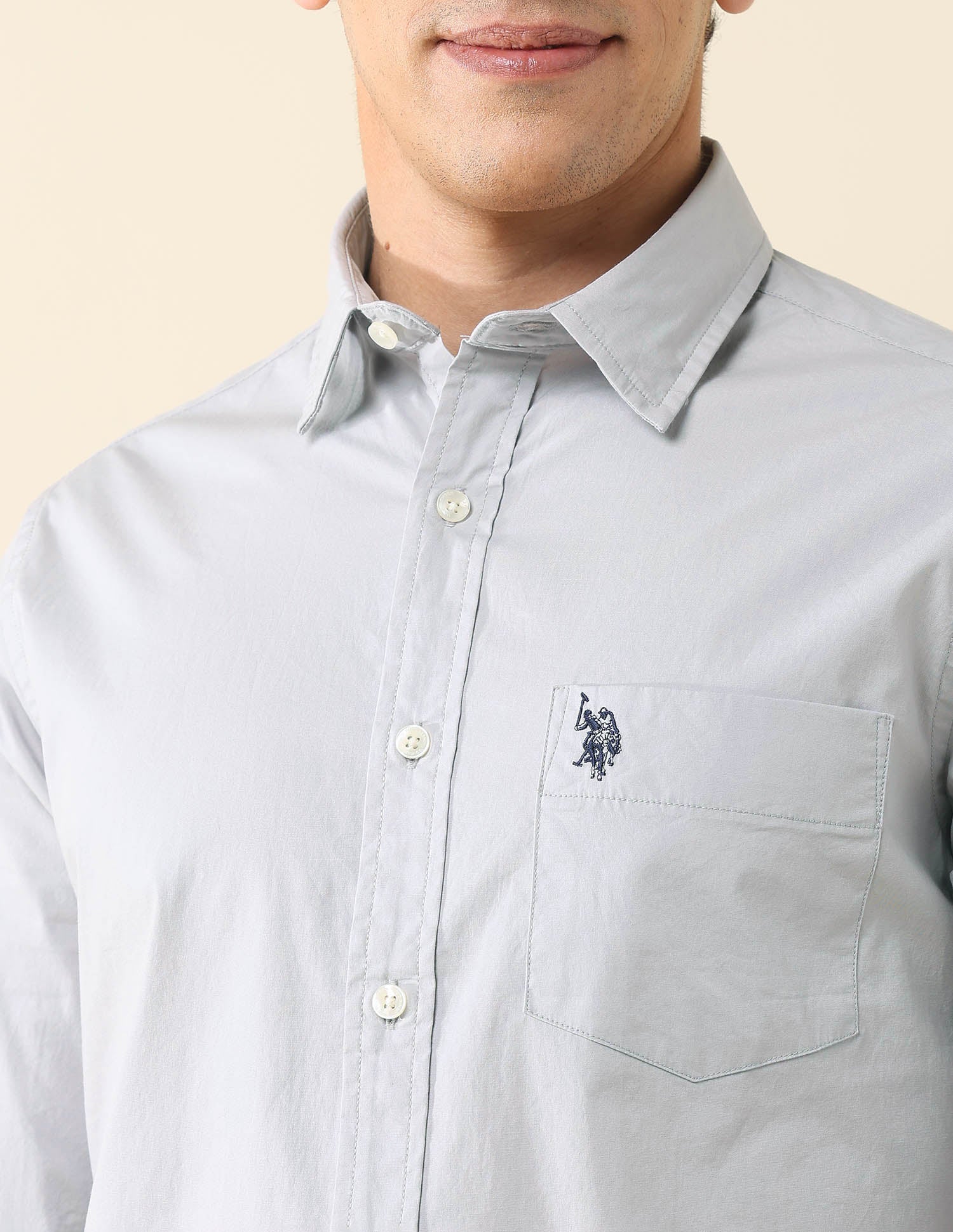 Solid Tailored Fit Regular Shirt Light Grey - U.S. Polo Assn. India | Large