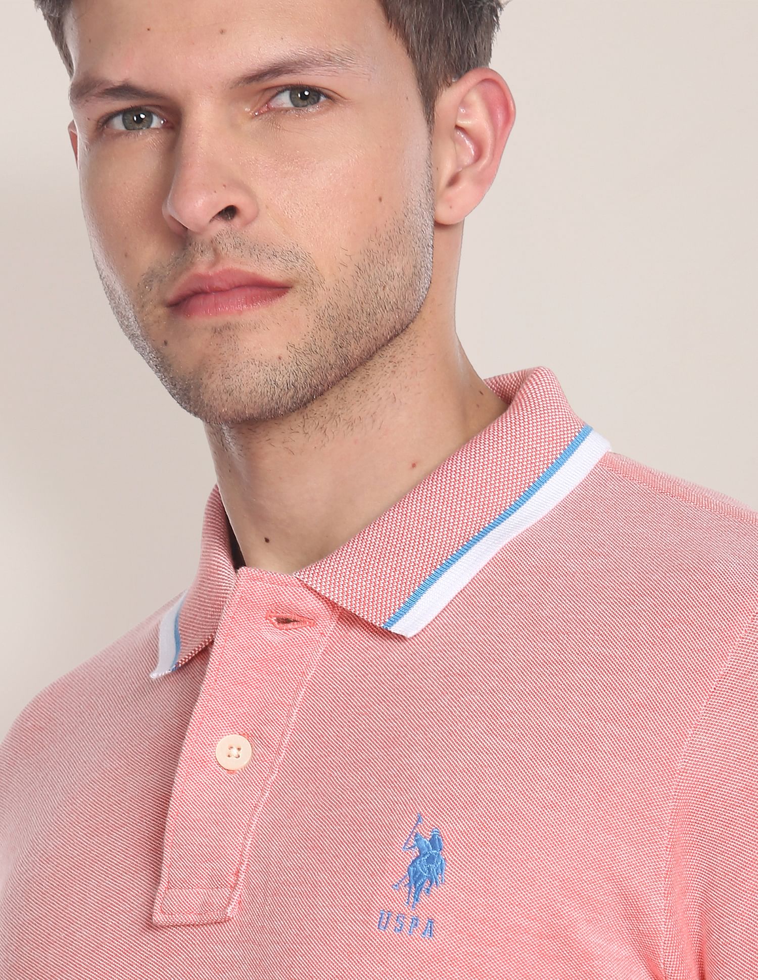 Striped Collar Birdseye Polo Shirt Pink - U.S. Polo Assn. India | Large