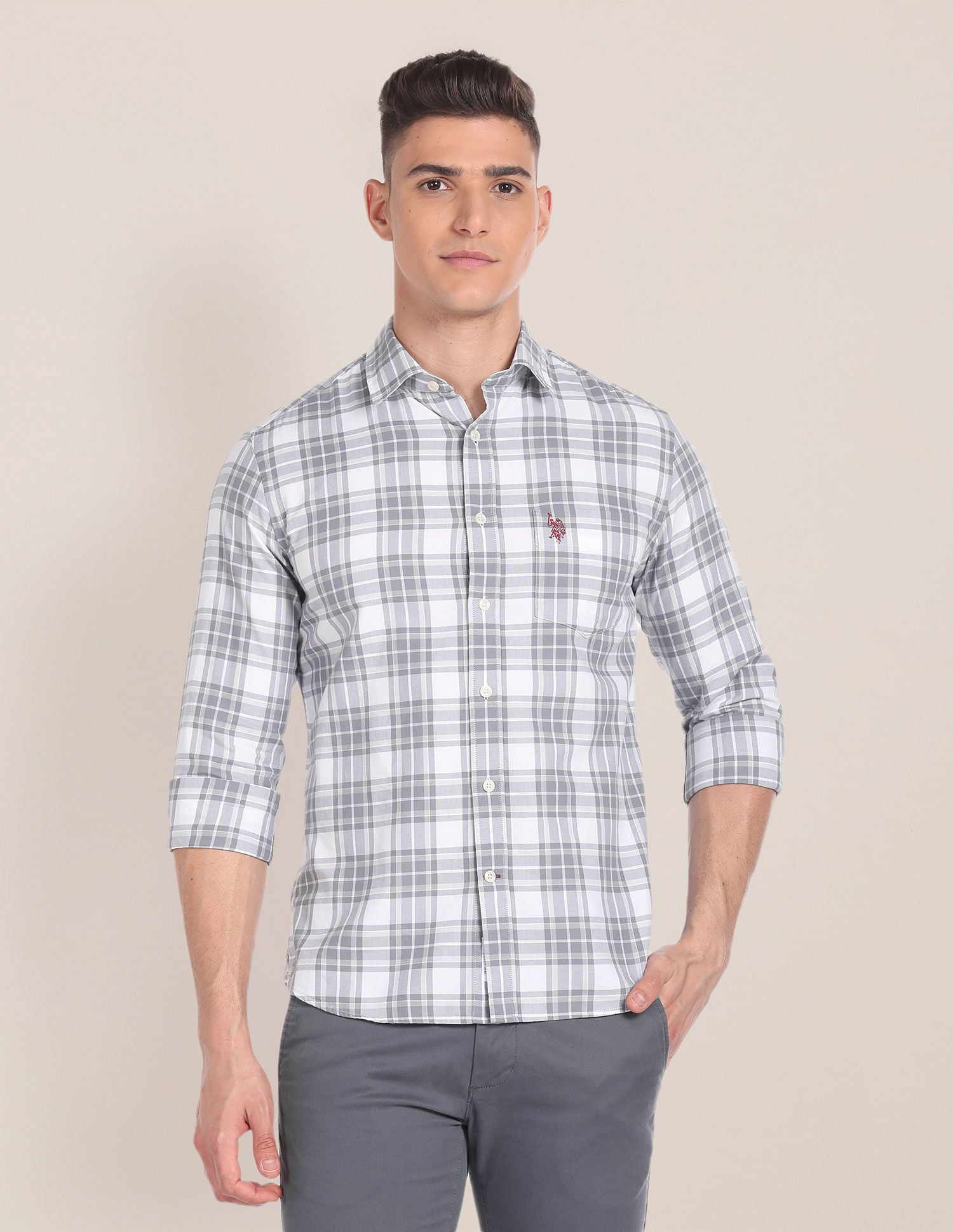 Premium Cotton Tartan Check Shirt Grey - U.S. POLO ASSN. | Large