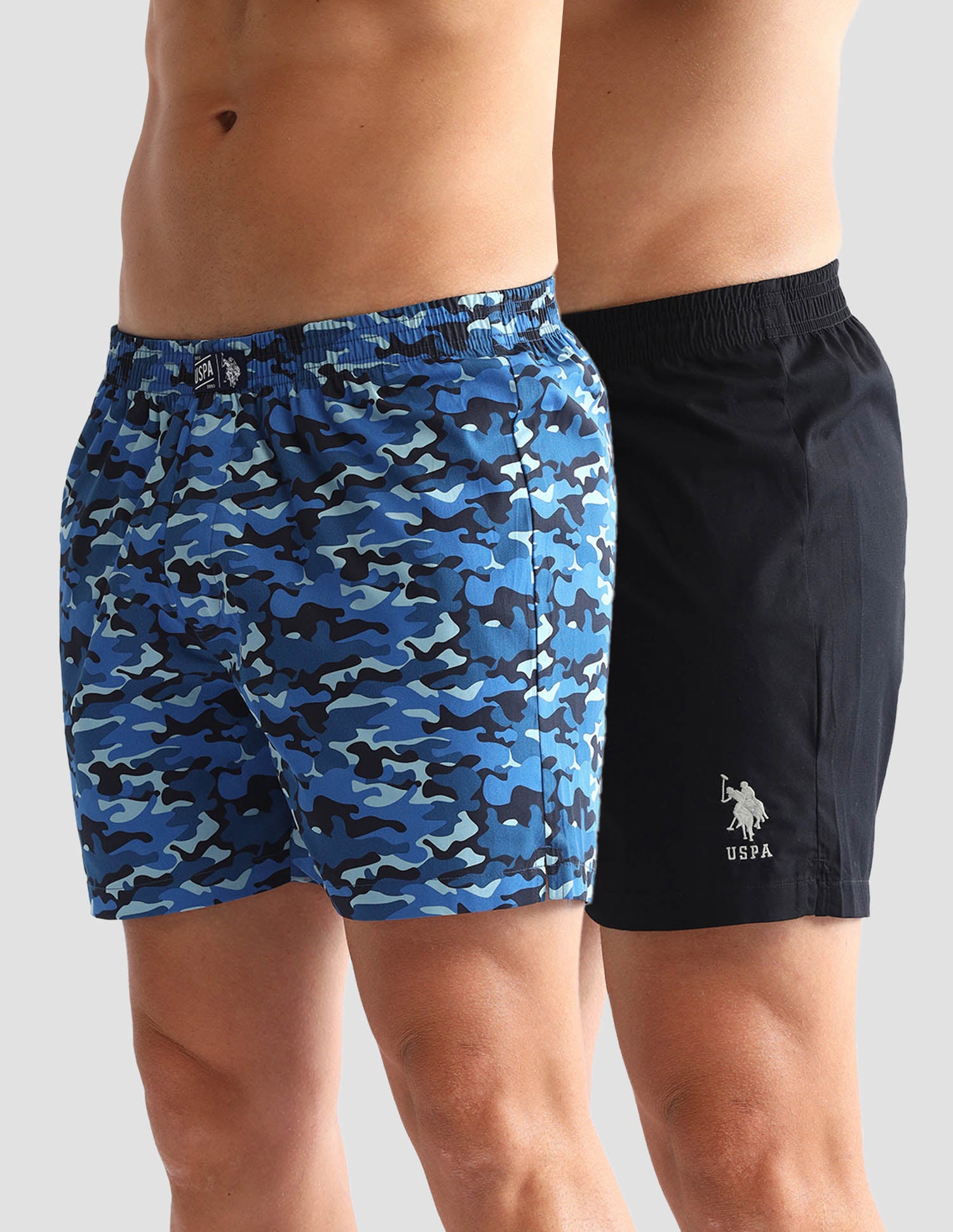 Camouflage Printed Cotton OEX10 Boxers - Pack Of 2 Navy Camo and Navy - U.S. POLO ASSN. | Large