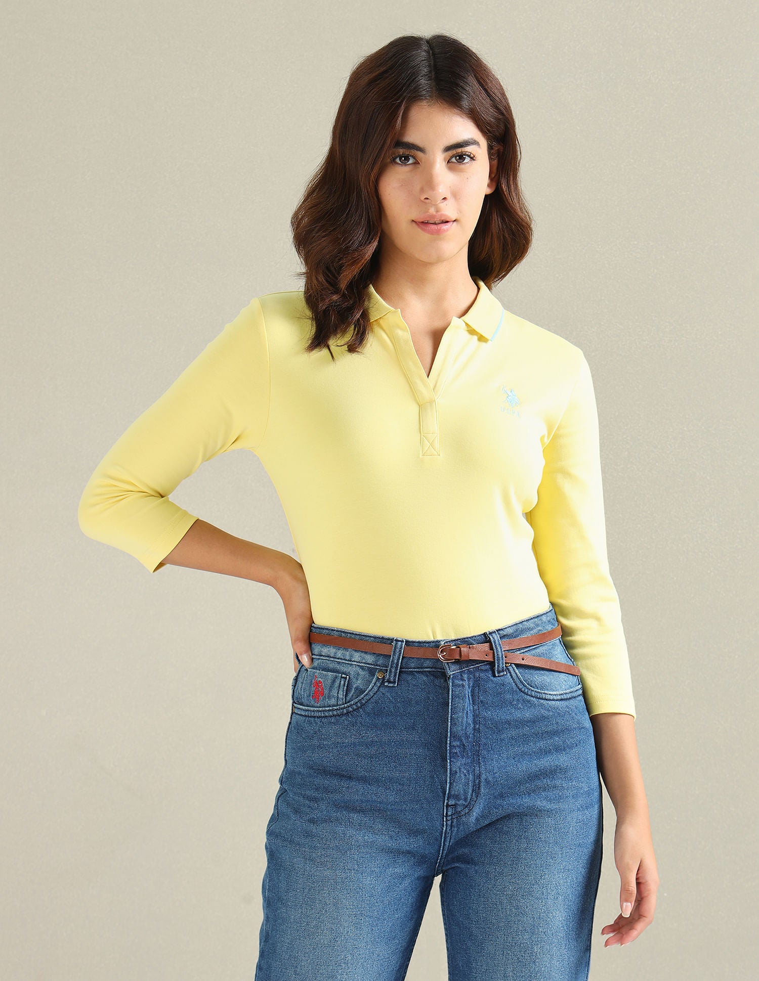 Tipped Collar Solid Polo Shirt Yellow - U.S. POLO ASSN. | Large