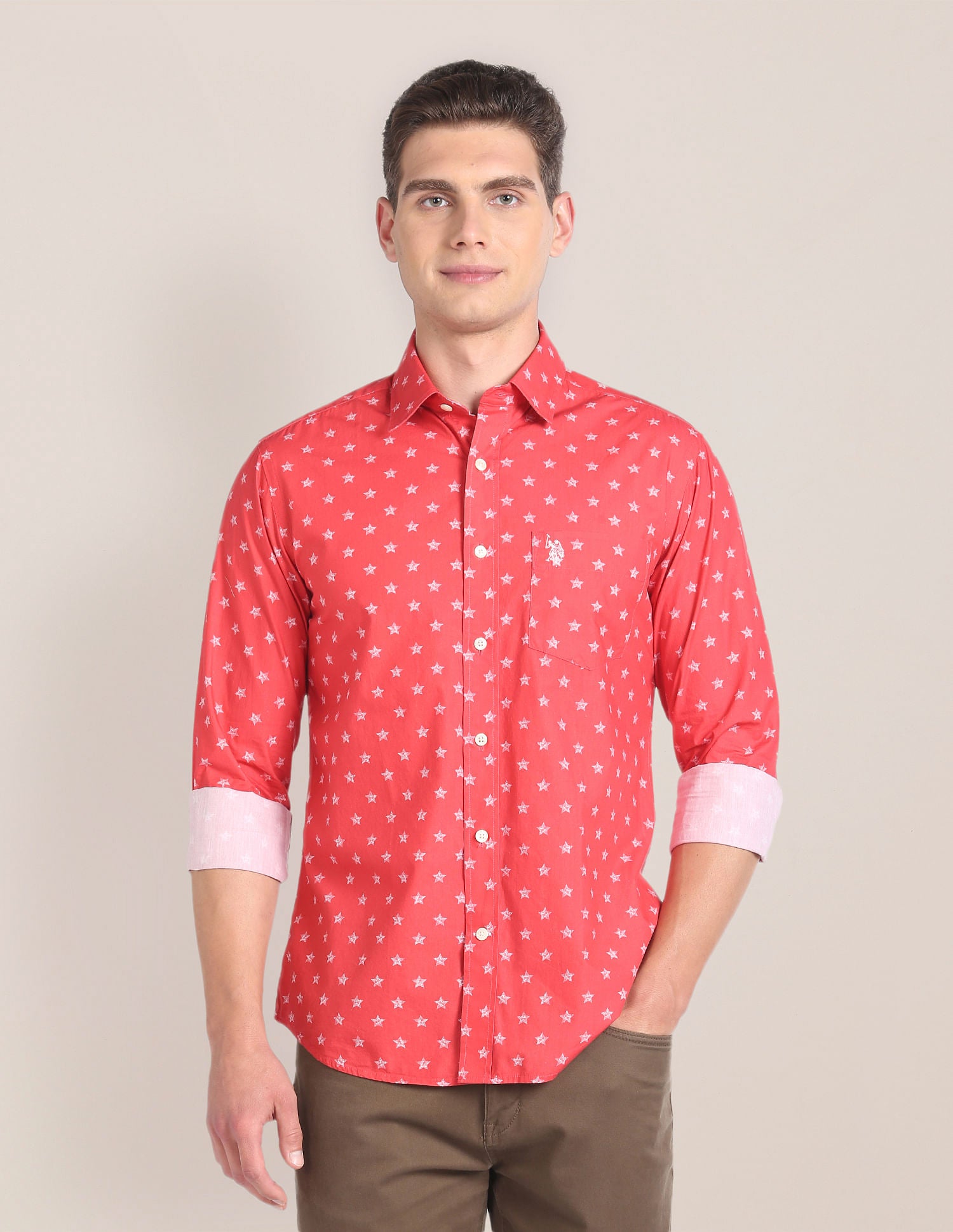 Printed Tailored Fit Shirt Red - U.S. Polo Assn. India | Large