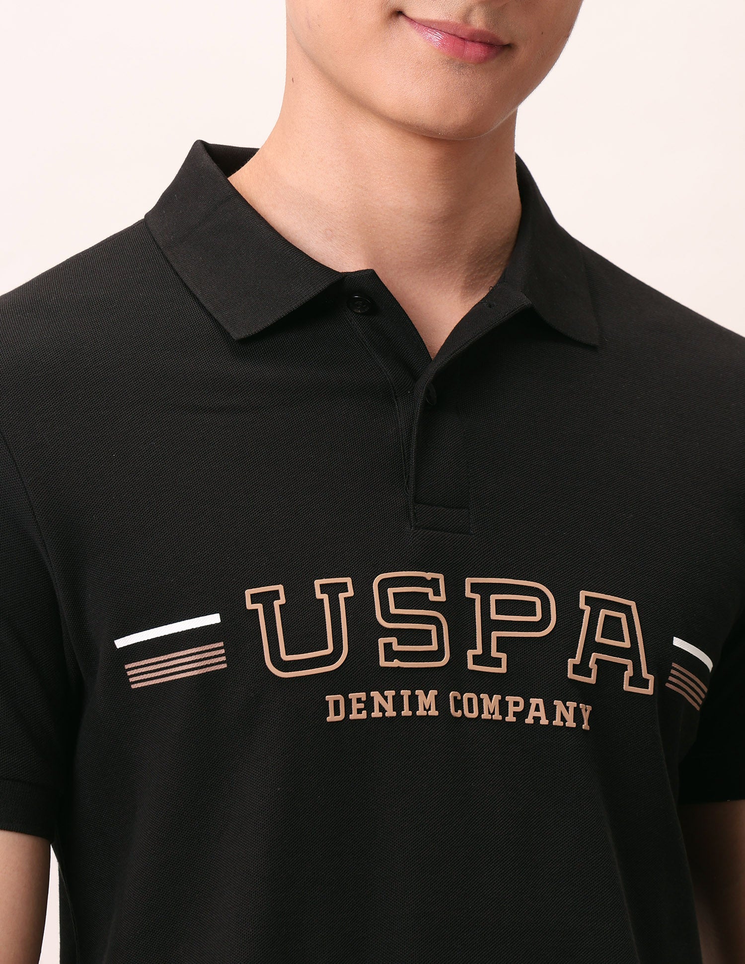Brand Embossed Muscle Fit Polo Shirt Black - U.S. Polo Assn. India | Large