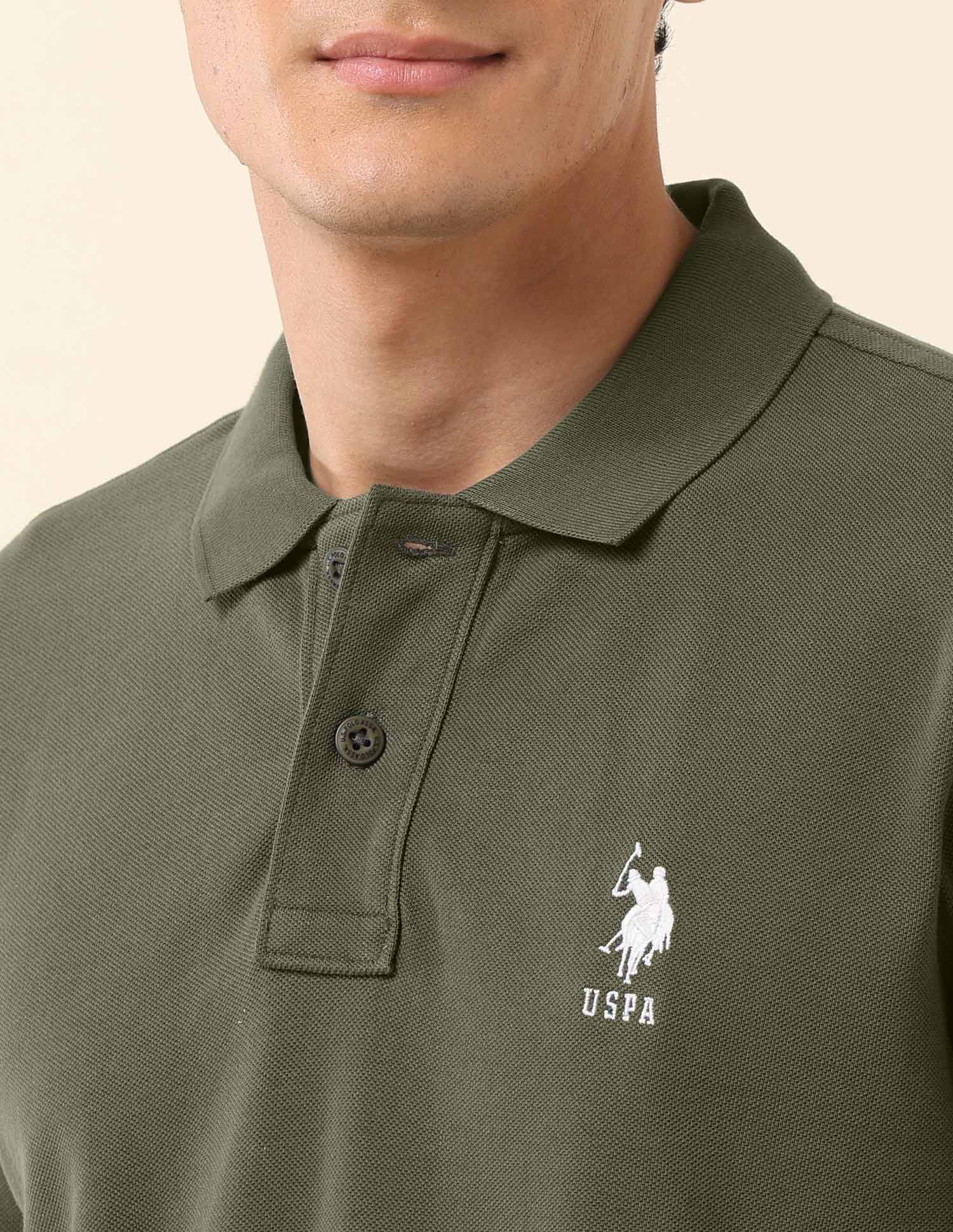 Pure Cotton Slim Fit Classic Polo Shirt Olive - U.S. Polo Assn. India | Large