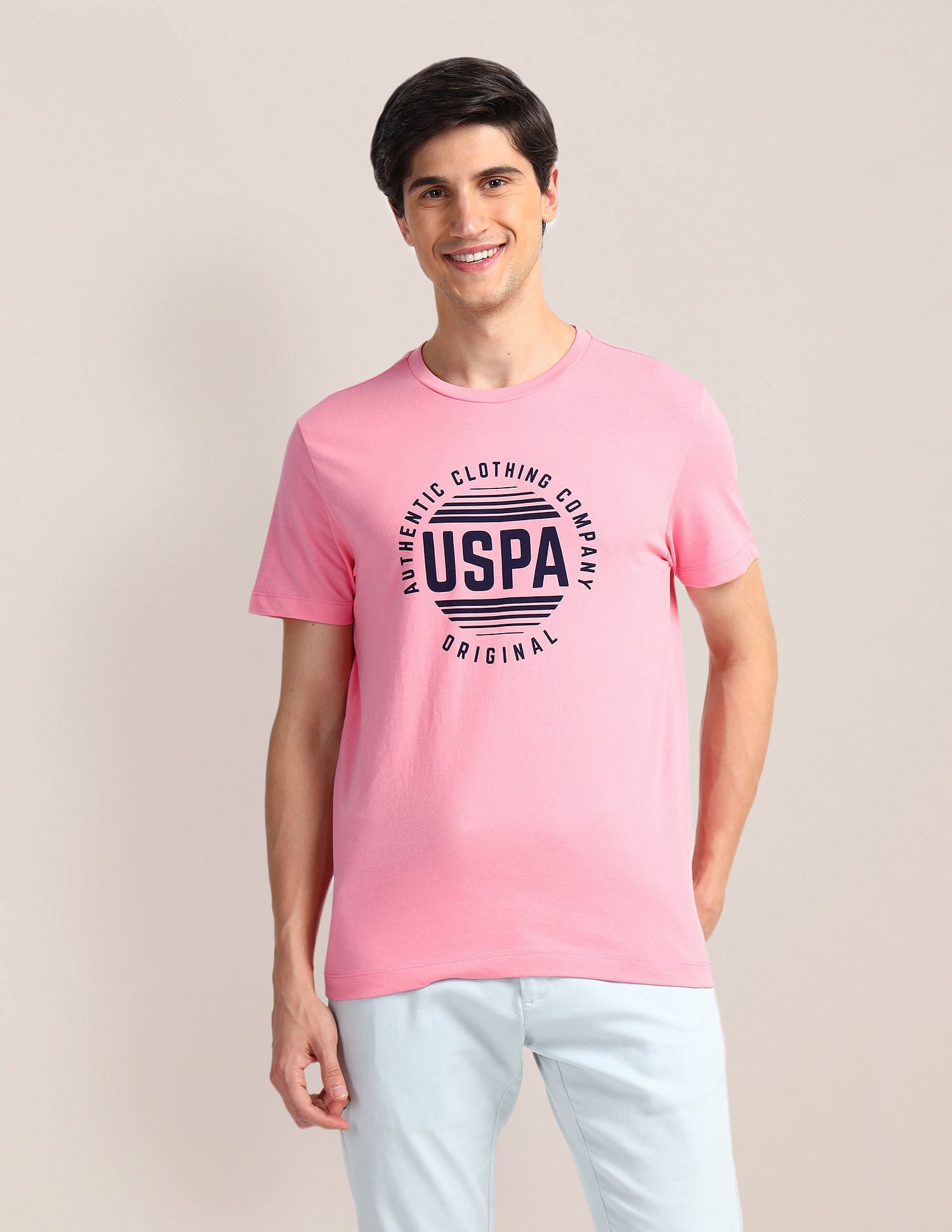 Brand Print Slim Fit T-Shirt Pink - U.S. Polo Assn. India | Large