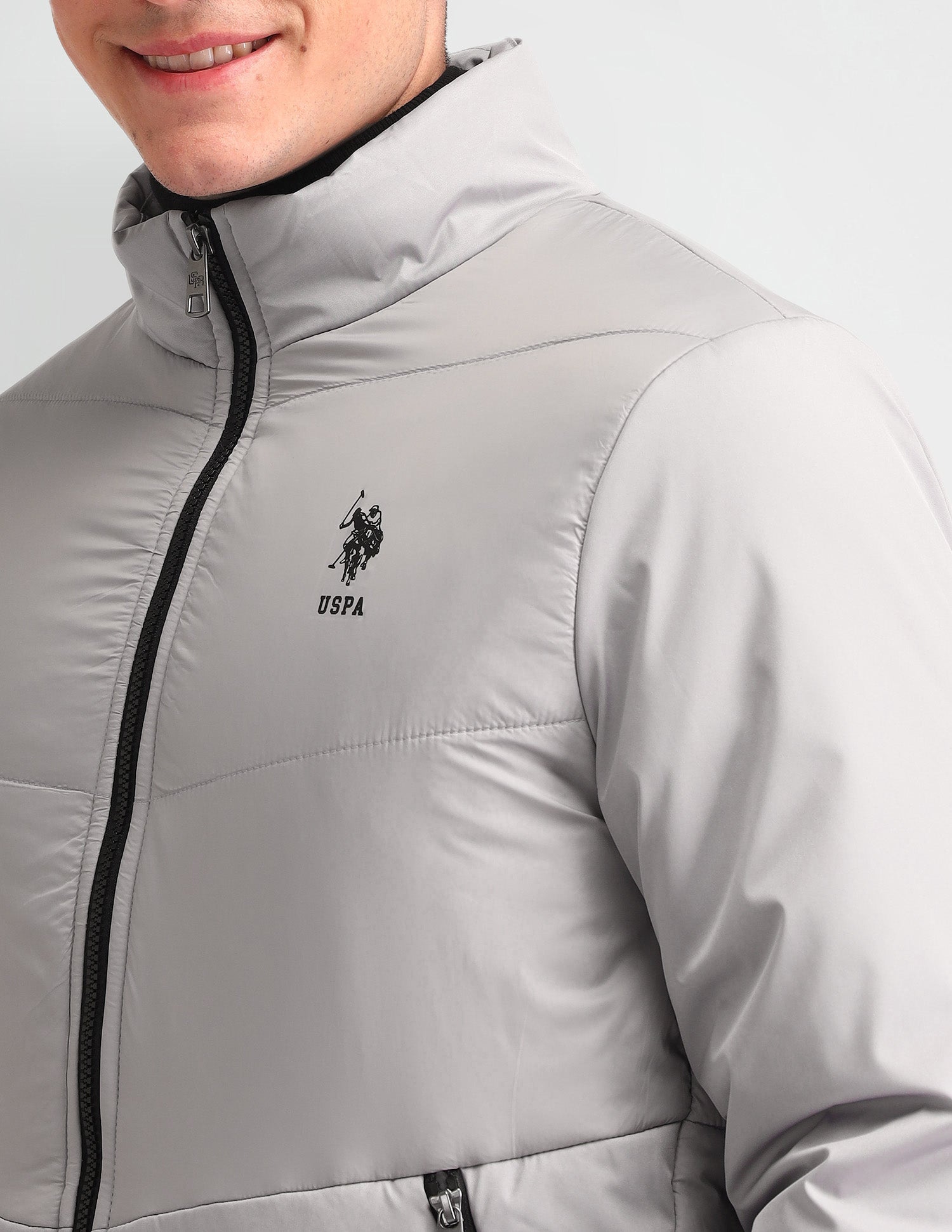 Solid Regular Fit Puffer Jacket Light-Grey - U.S. Polo Assn. India | Large