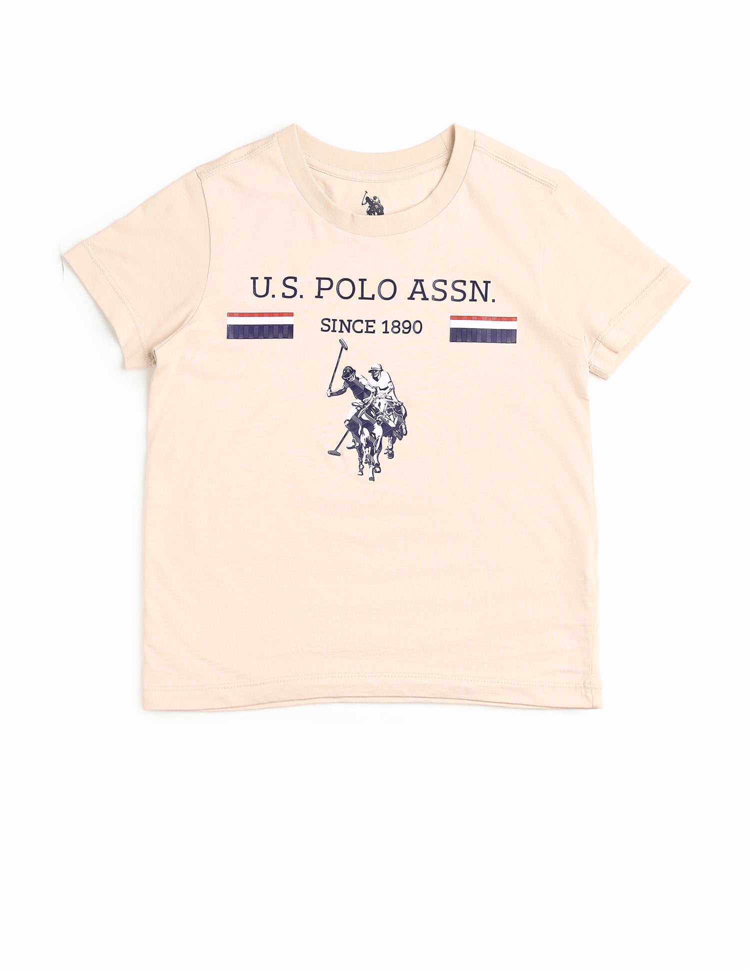 Boys Brand Embossed Pure Cotton T Shirt Beige - U.S. POLO ASSN. | Large