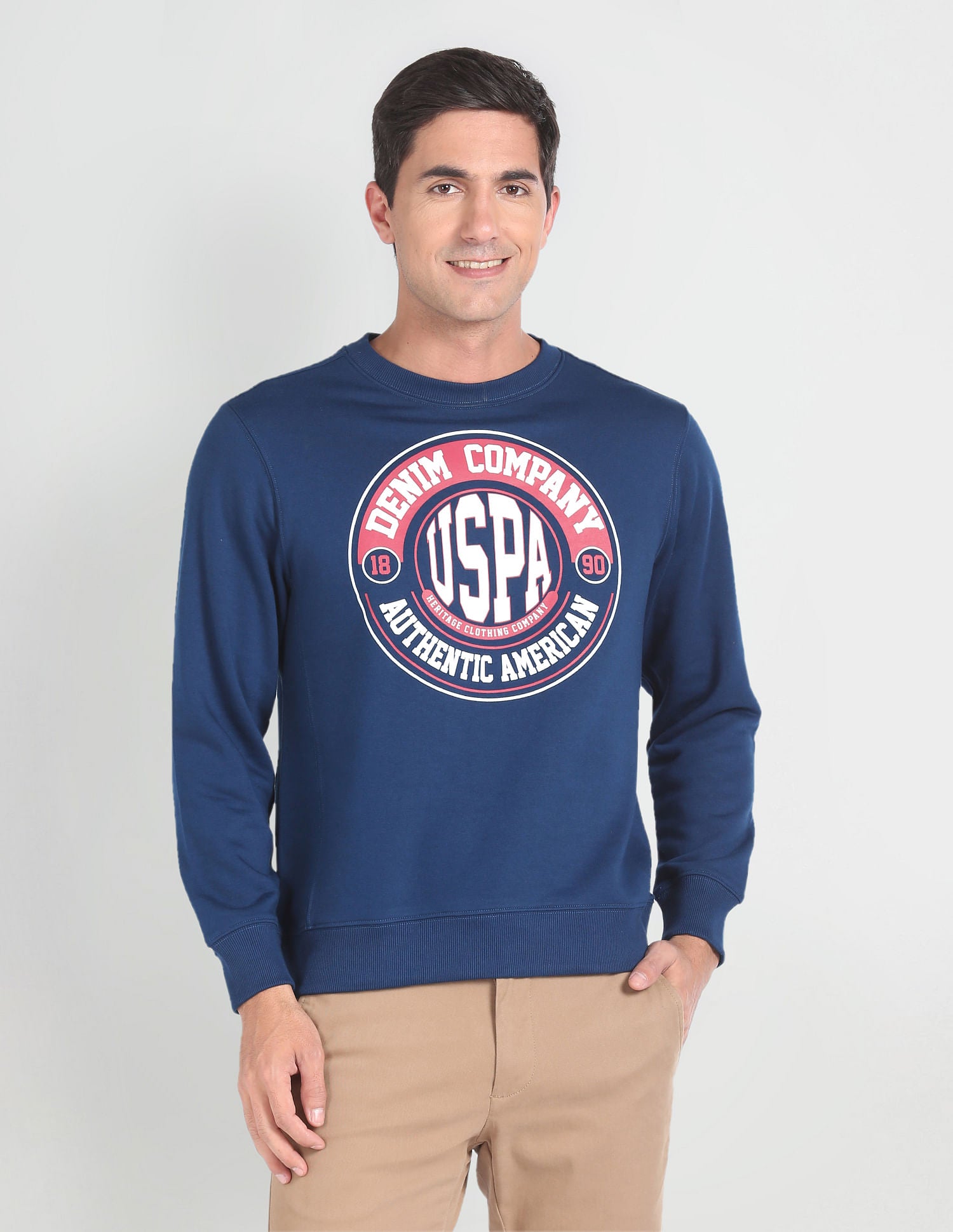 Circular Logo Cotton Sweatshirt Dark Blue - U.S. Polo Assn. India | Large