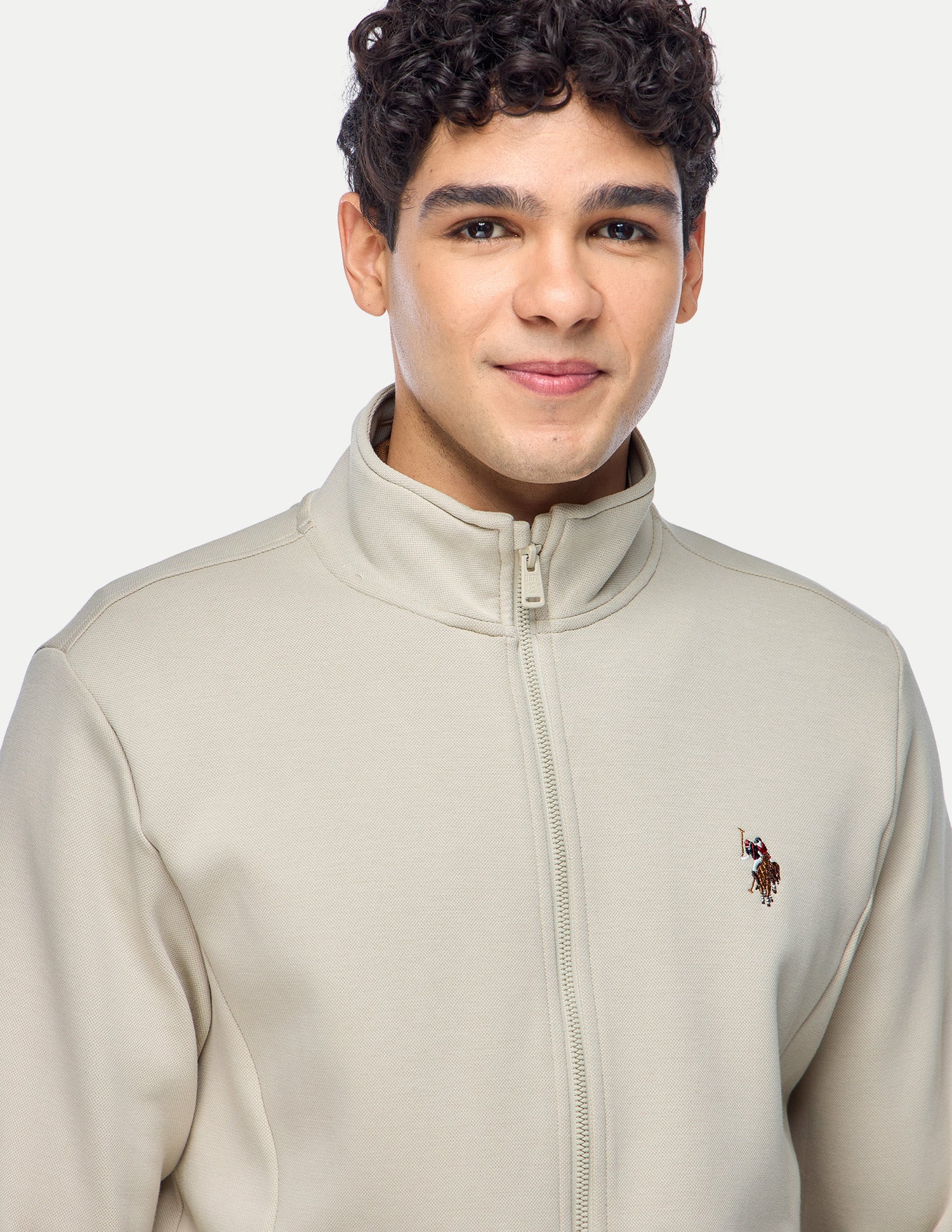 Solid Regular Fit Zipper Sweatshirt Beige - U.S. Polo Assn. India | Large