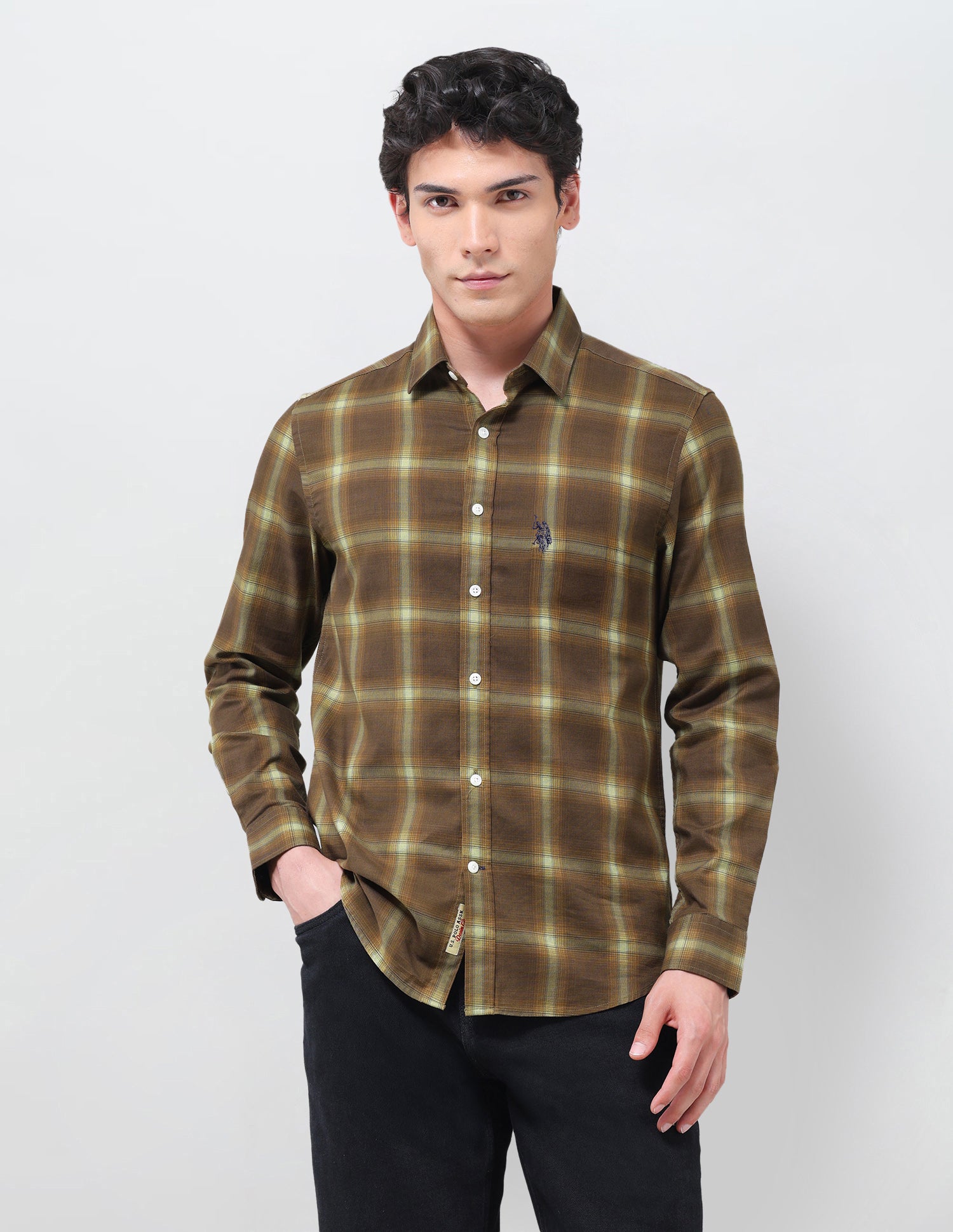 Tailored Fit Oxford Shirt Light Brown - U.S. Polo Assn. India | Large