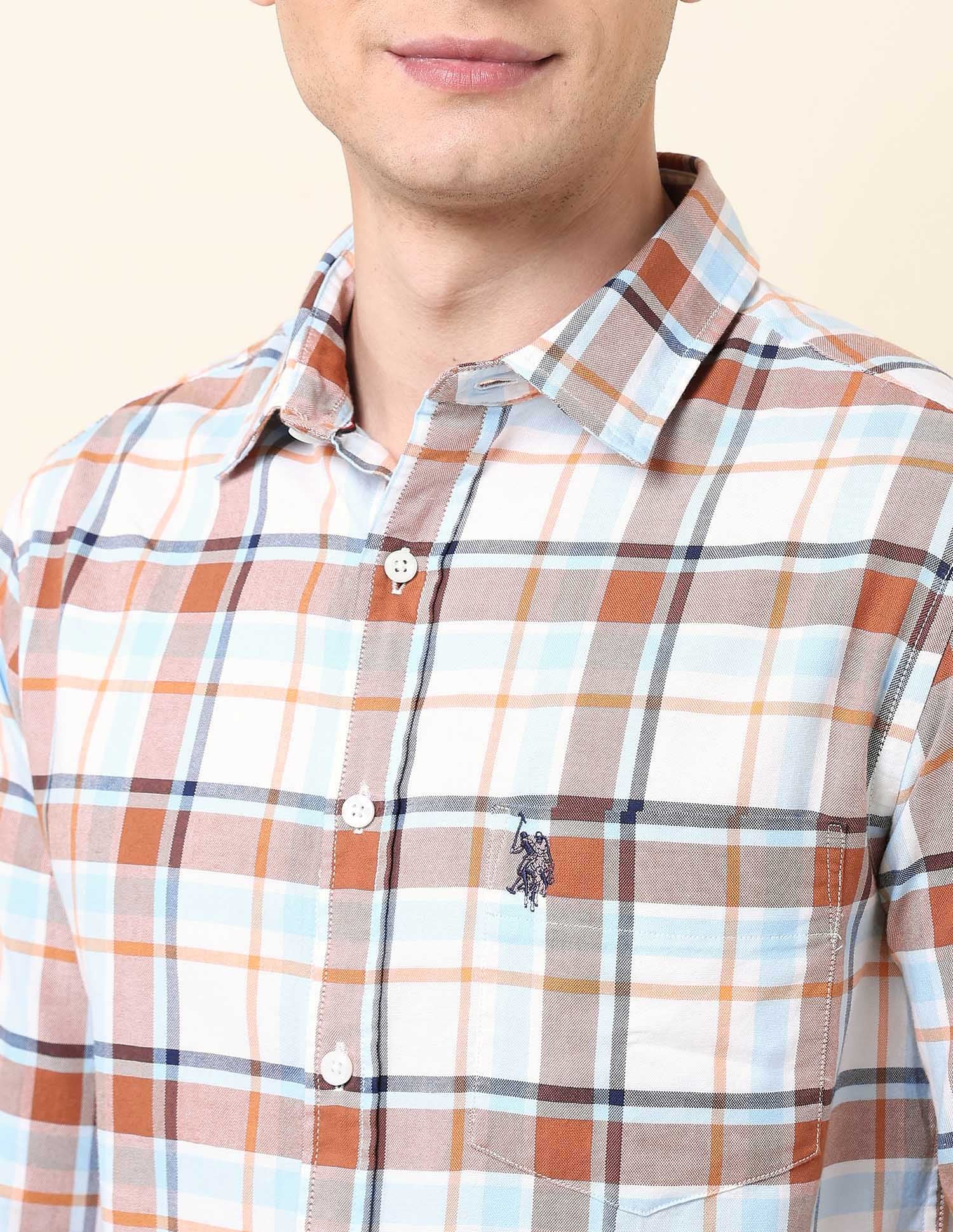 Tartan Checked Tailored Fit Shirt Khaki - U.S. Polo Assn. India | Large