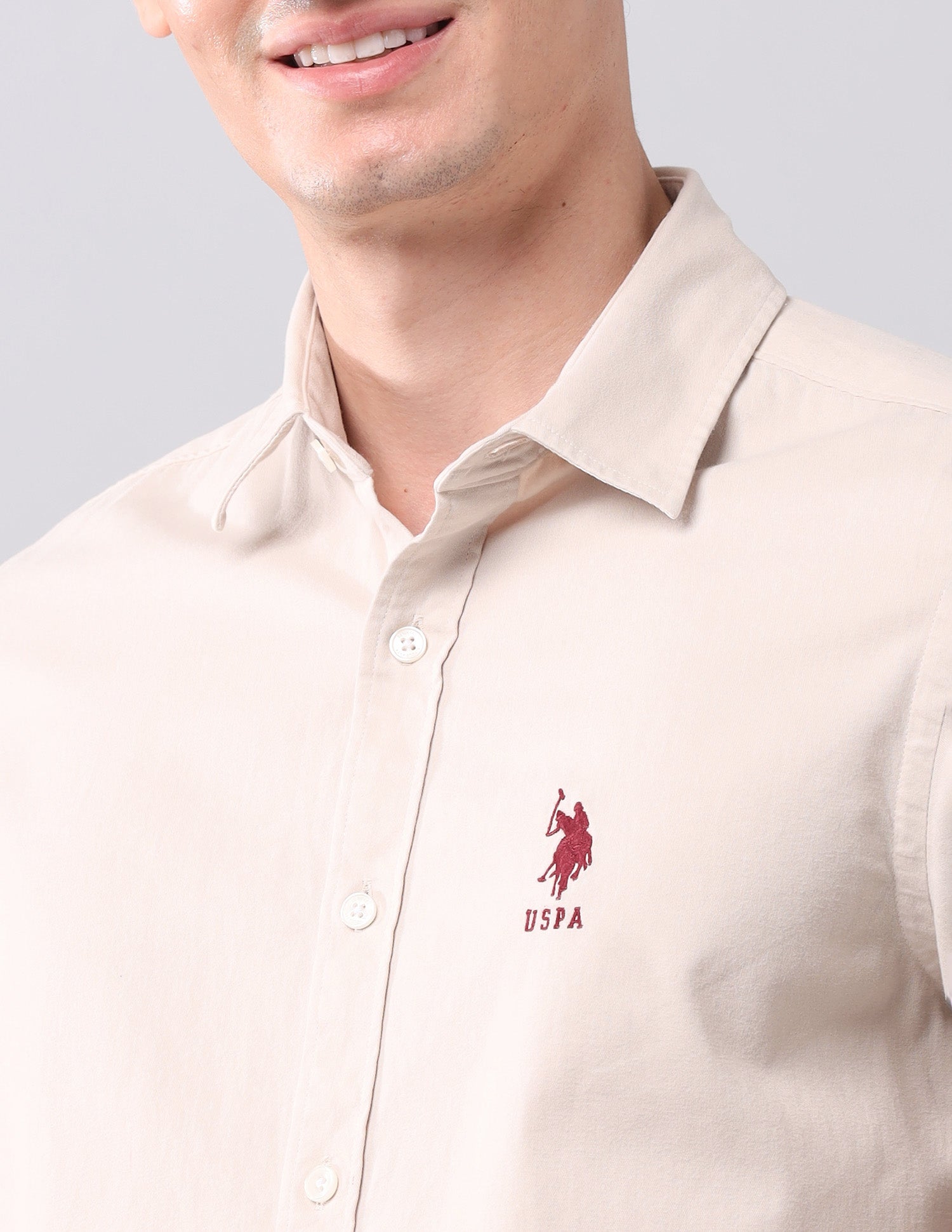 Solid Slim Fit Shirt Beige - U.S. POLO ASSN. | Large
