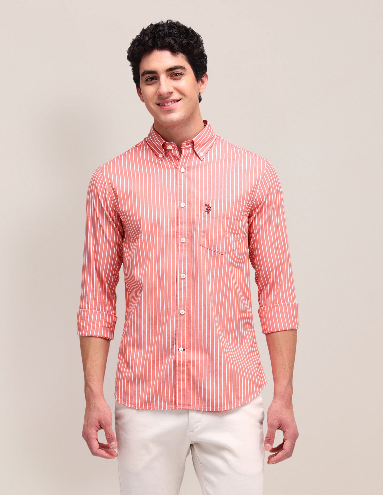 Dobby Weave Regular Fit Shirt Orange - U.S. Polo Assn. India | Large