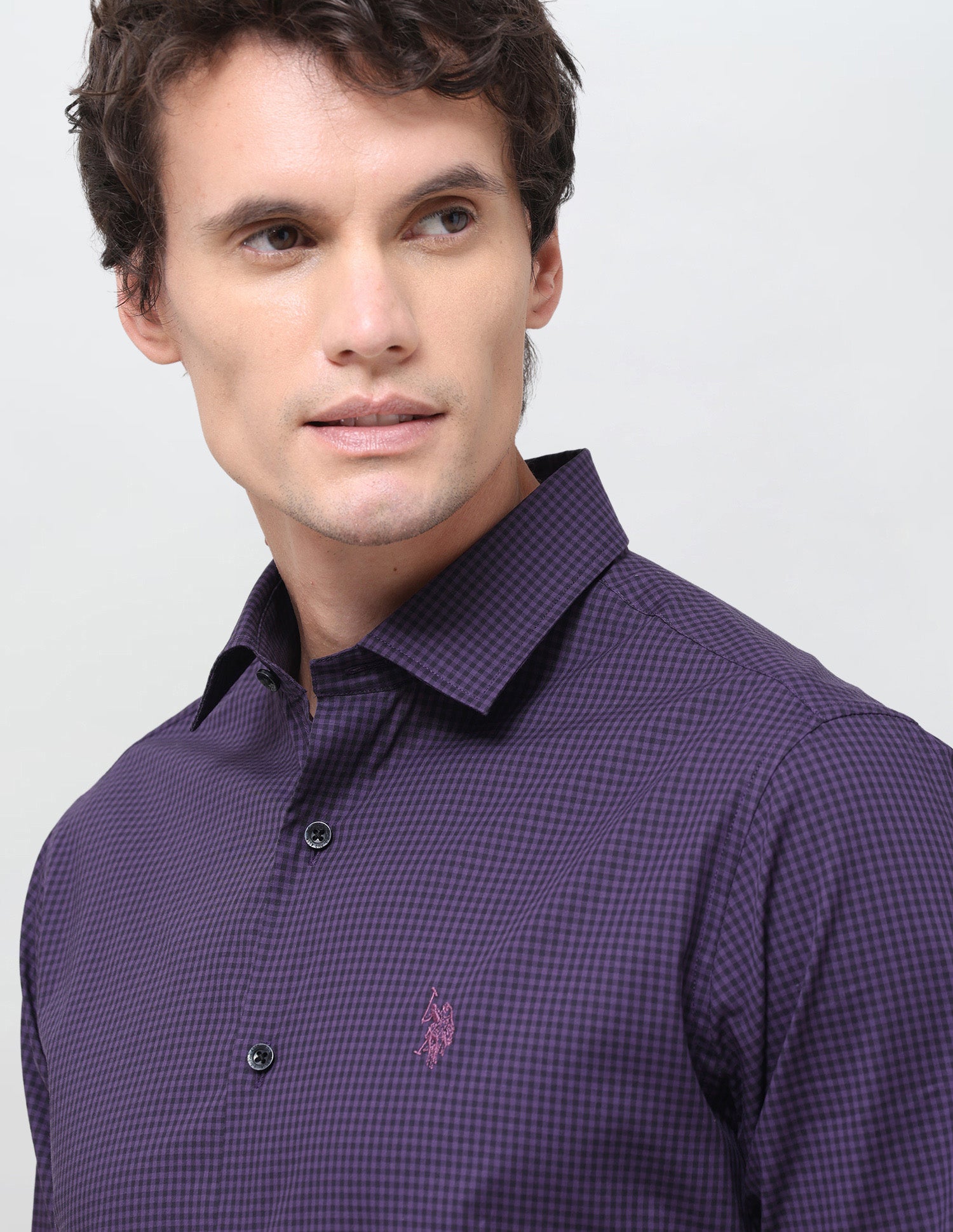 Gingham Checked Poplin Shirt Dark Purple - U.S. Polo Assn. India | Large