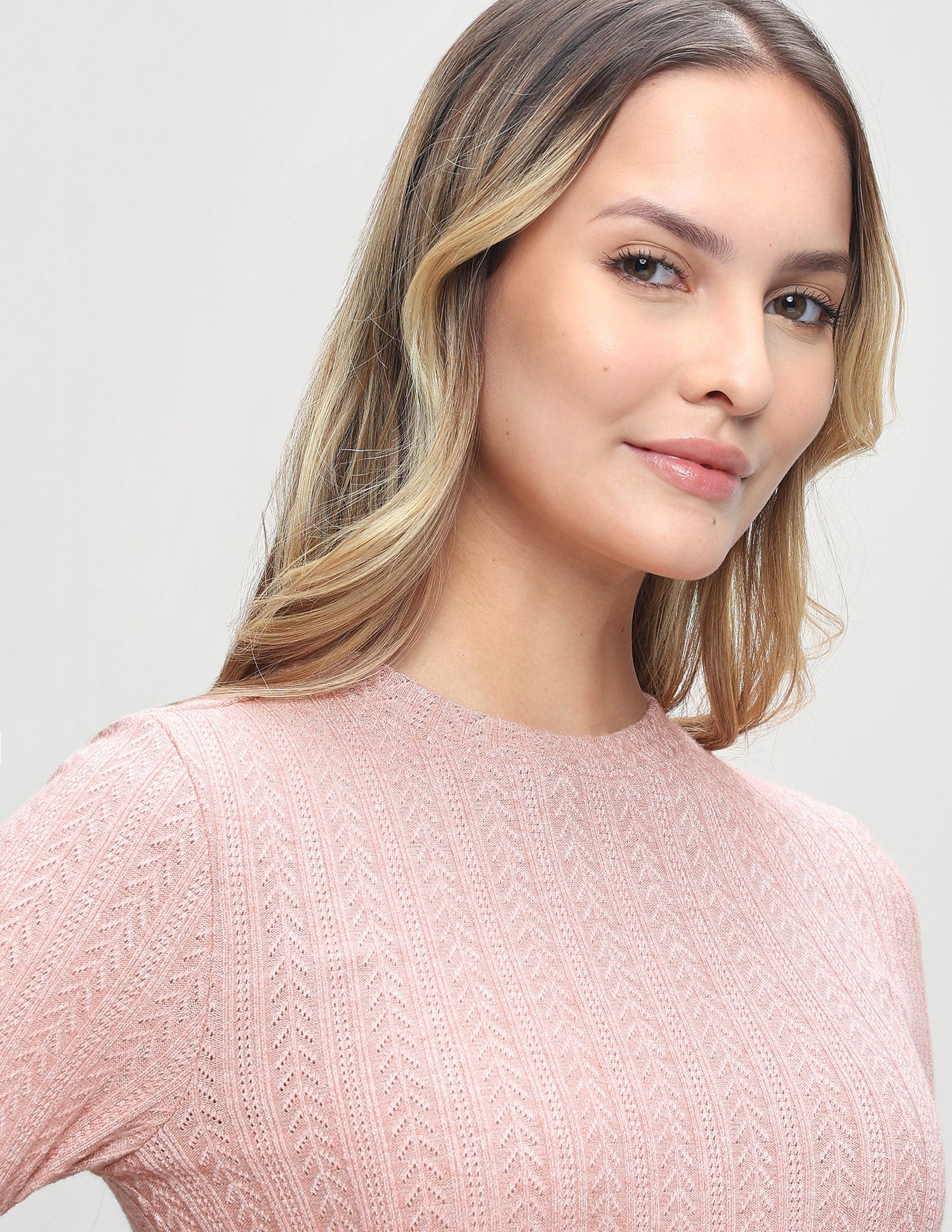 Patterned Knit Fitted Top Light Pink - U.S. Polo Assn. India | Large