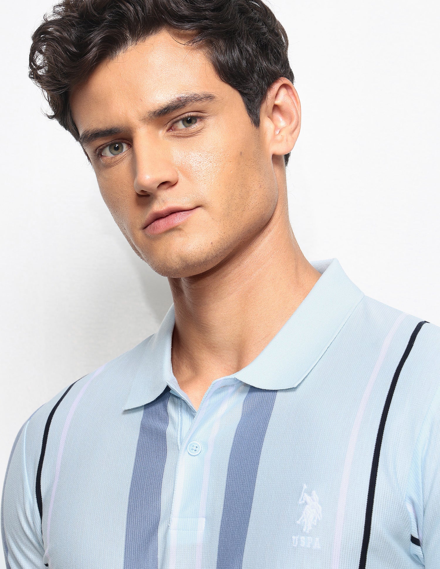 Vertical Striped Slim Fit Polo Shirt Light Blue - U.S. Polo Assn. India | Large