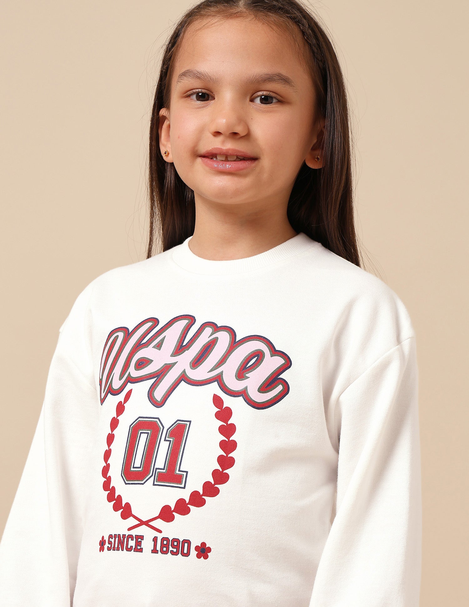 Girls Brand Printed Numeric Sweatshirt Off White - U.S. POLO ASSN. | Large
