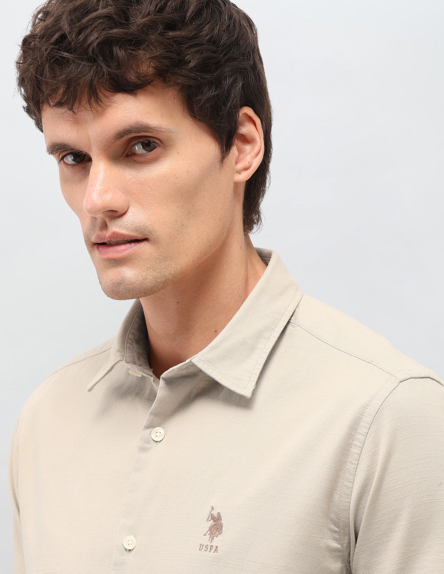 Dobby Solid Shirt Khaki - U.S. Polo Assn. India | Large