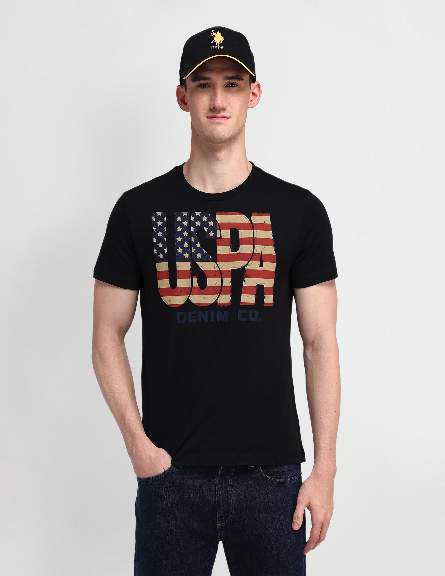 Graphic Printed Muscle Fit T-Shirt Uspa Black - U.S. Polo Assn. India | Large