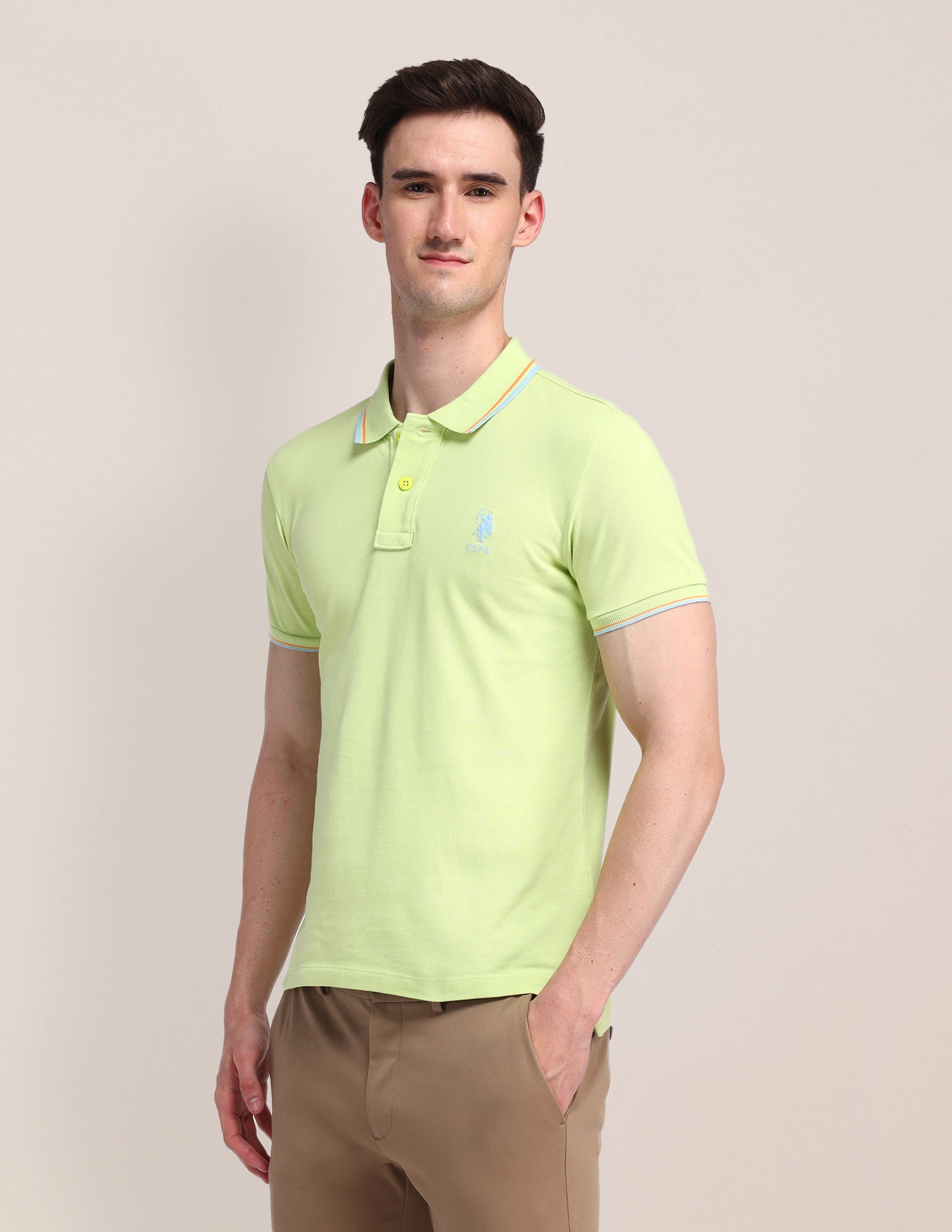 Solid Slim Fit Polo Shirt Light Green - U.S. Polo Assn. India | Large