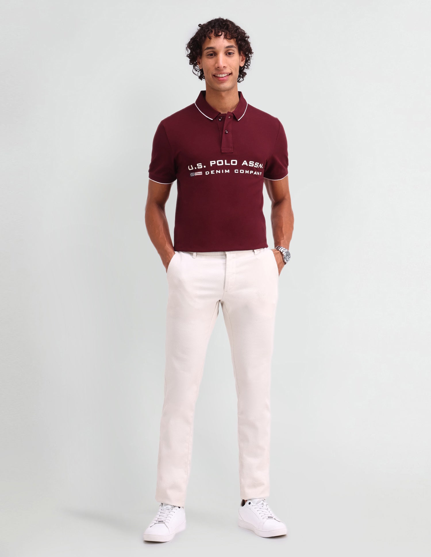 Brand Printed Muscle Fit Polo Shirt Pomograte - U.S. Polo Assn. India | Large