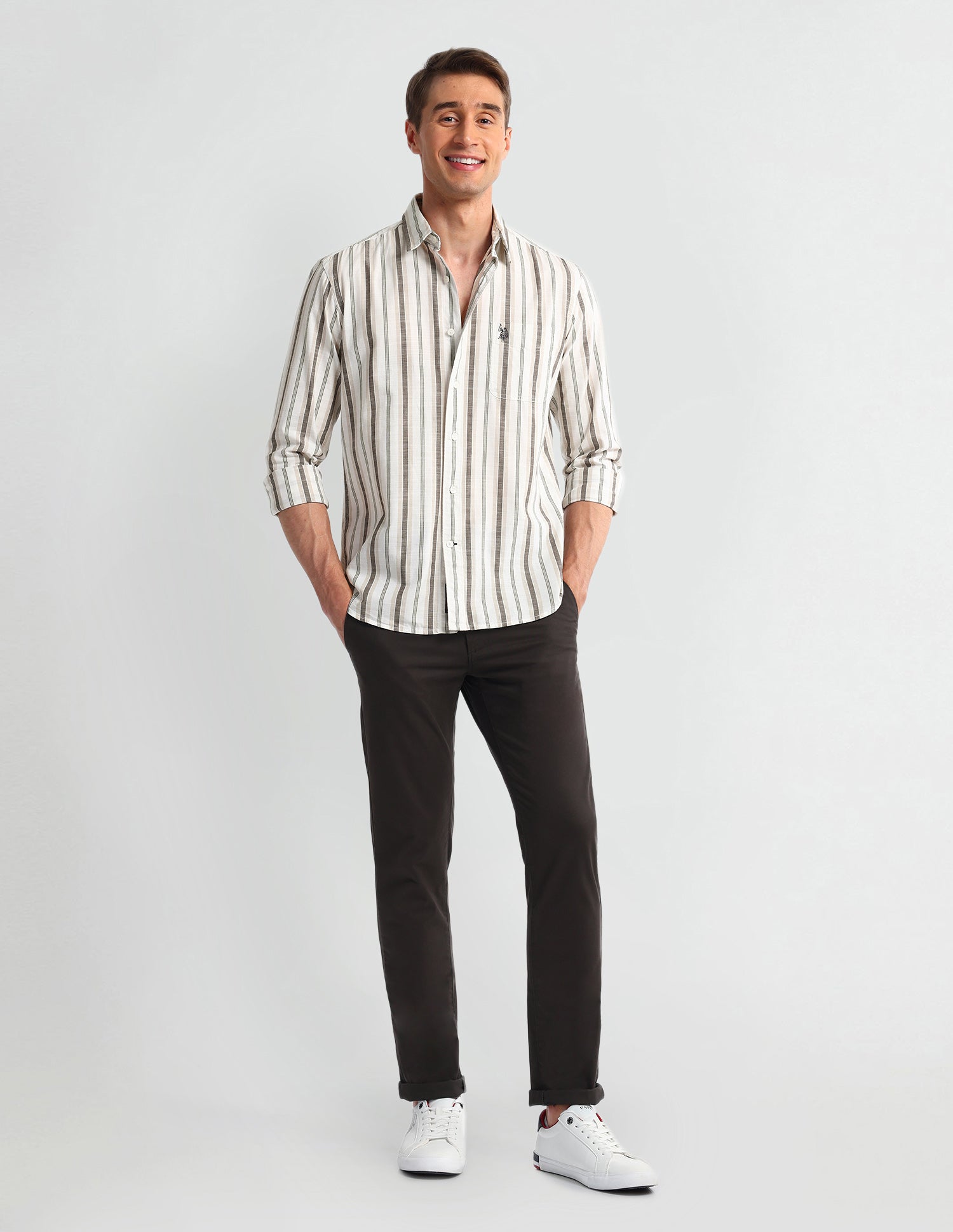 Vertical Striped Slim Fit Shirt Dark-Brown - U.S. Polo Assn. India | Large