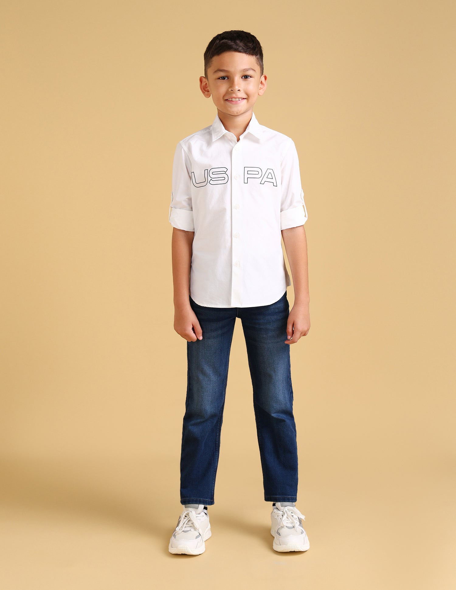 Boys Regular Fit Brand Printed Shirt White - U.S. Polo Assn. India | Large
